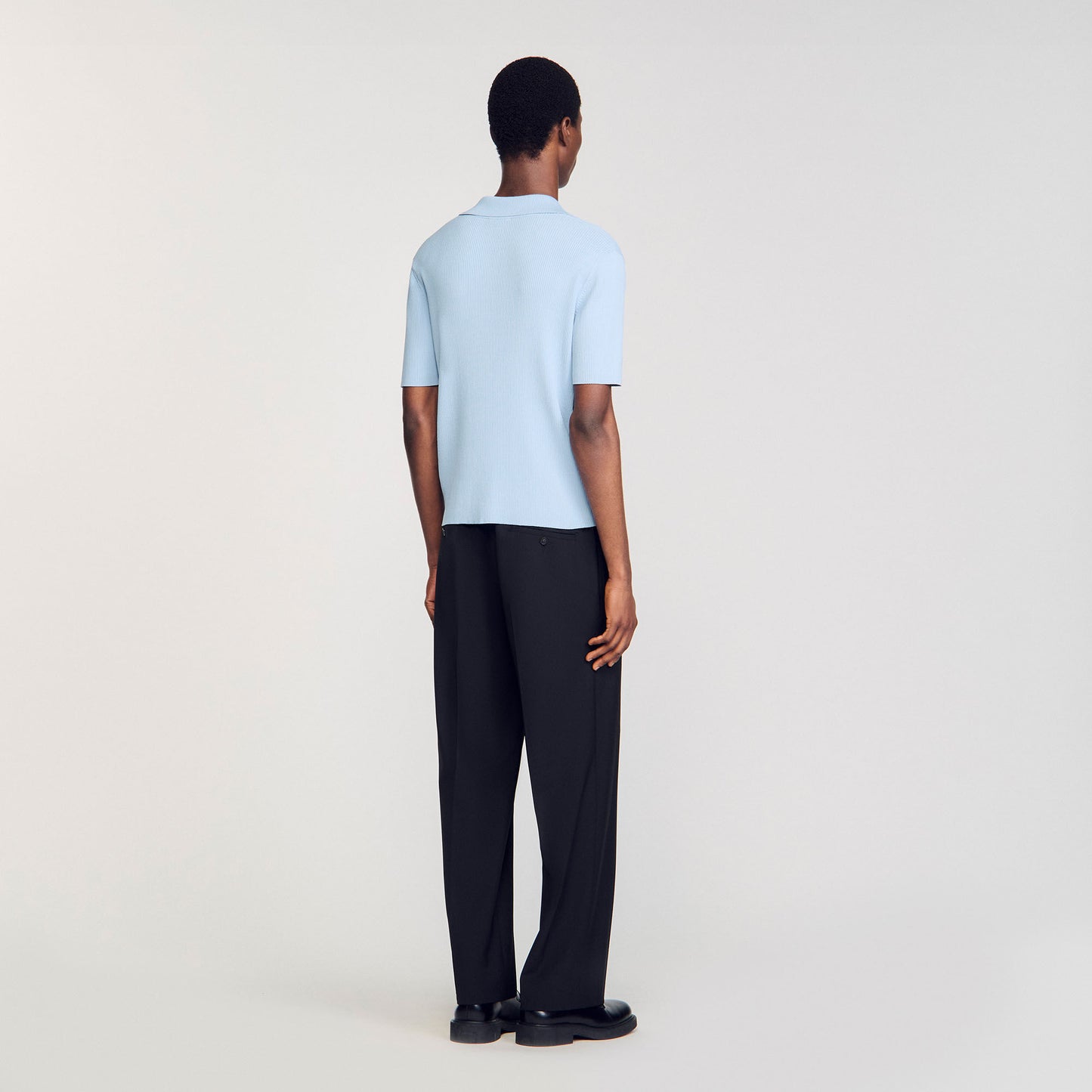 New Polo Phoebe V Rib Knit Polo Shirt Blue Sky