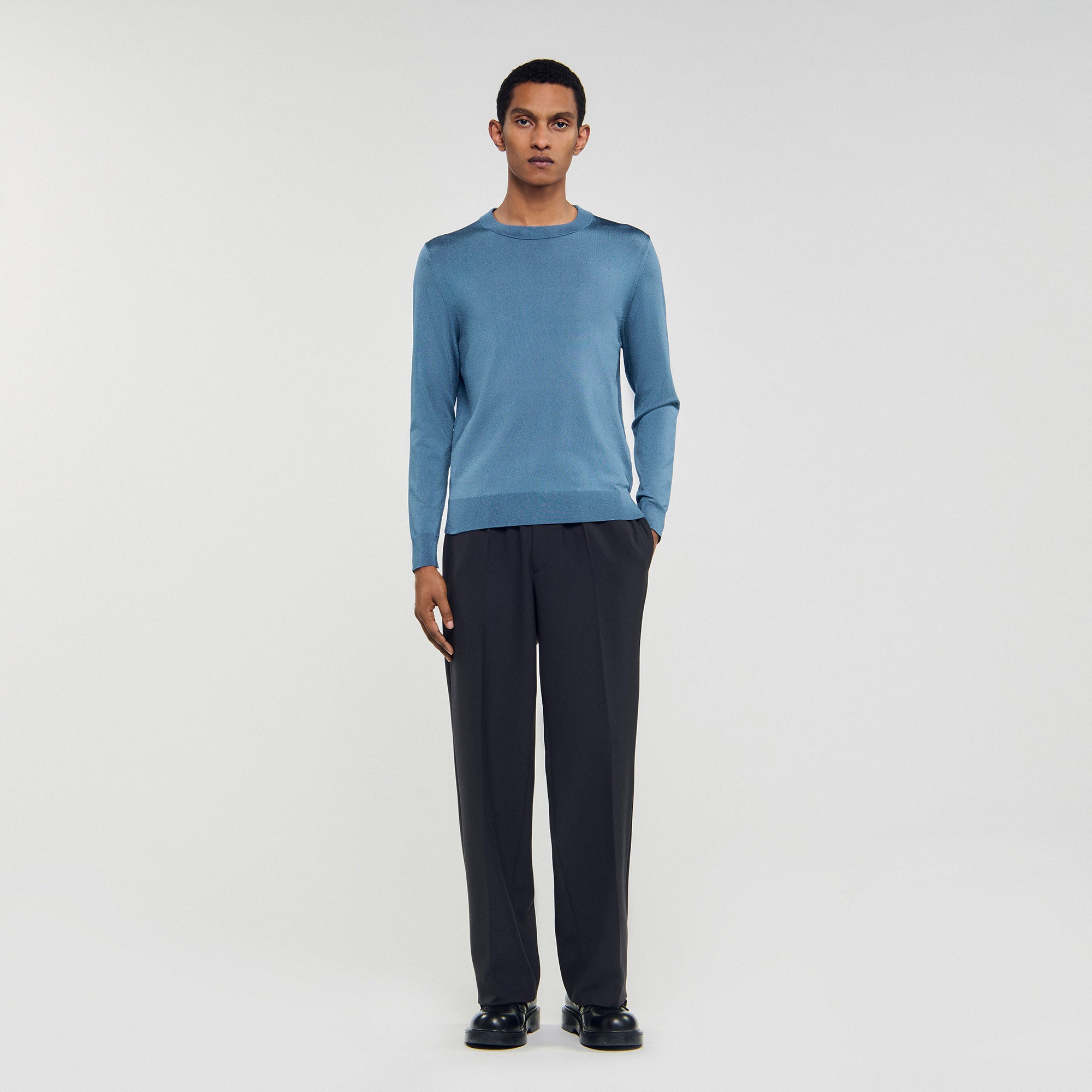 Pablo Crewneck Fine Knit Jumper Blue Office