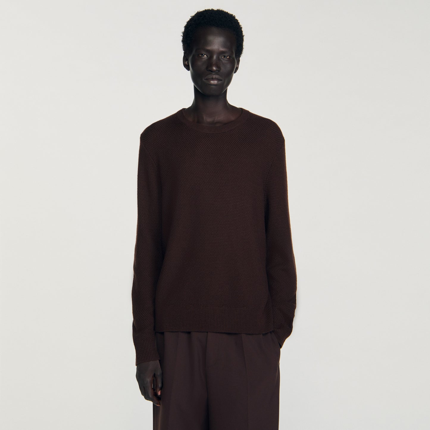 Rice Cotton Textured Knit Jumper Chocolate