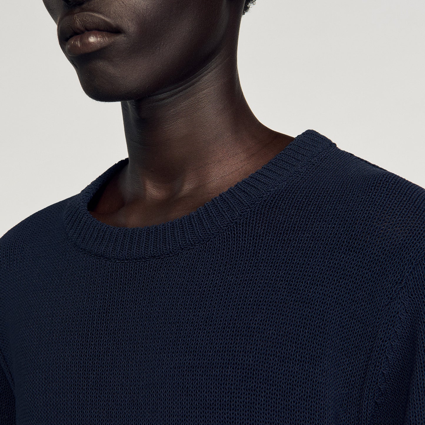 Cotton Knit Tee Fine Knit T-Shirt Navy Blue