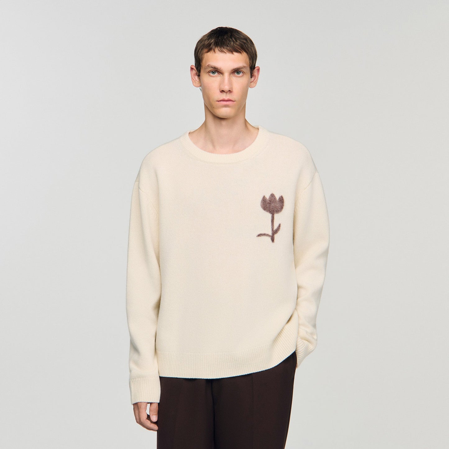 Flannel Flower Pull Wool Jumper With Flower Detail Butter Cream