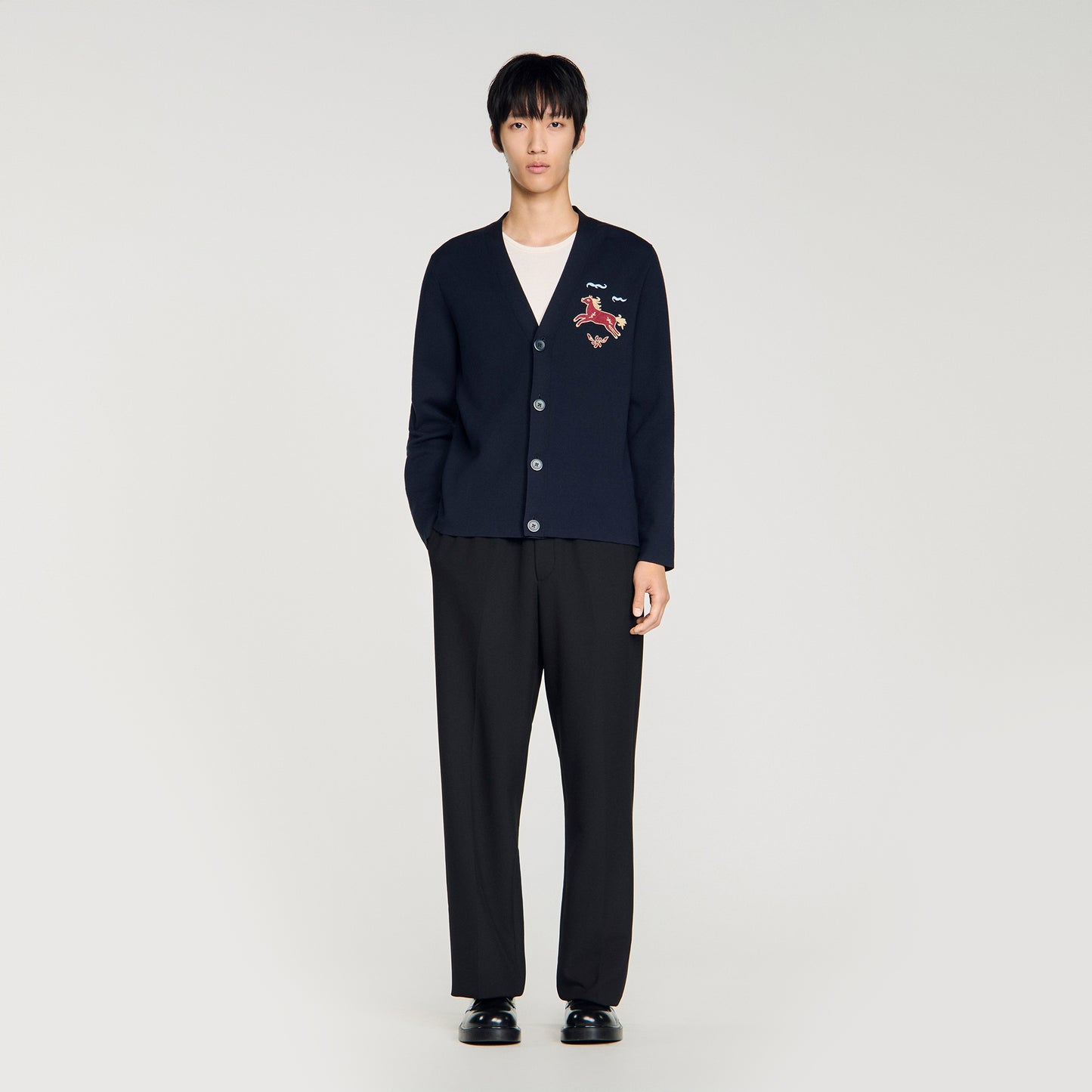 Horse Cardigan Long-Sleeved Embroidered Cardigan Midnight Blue