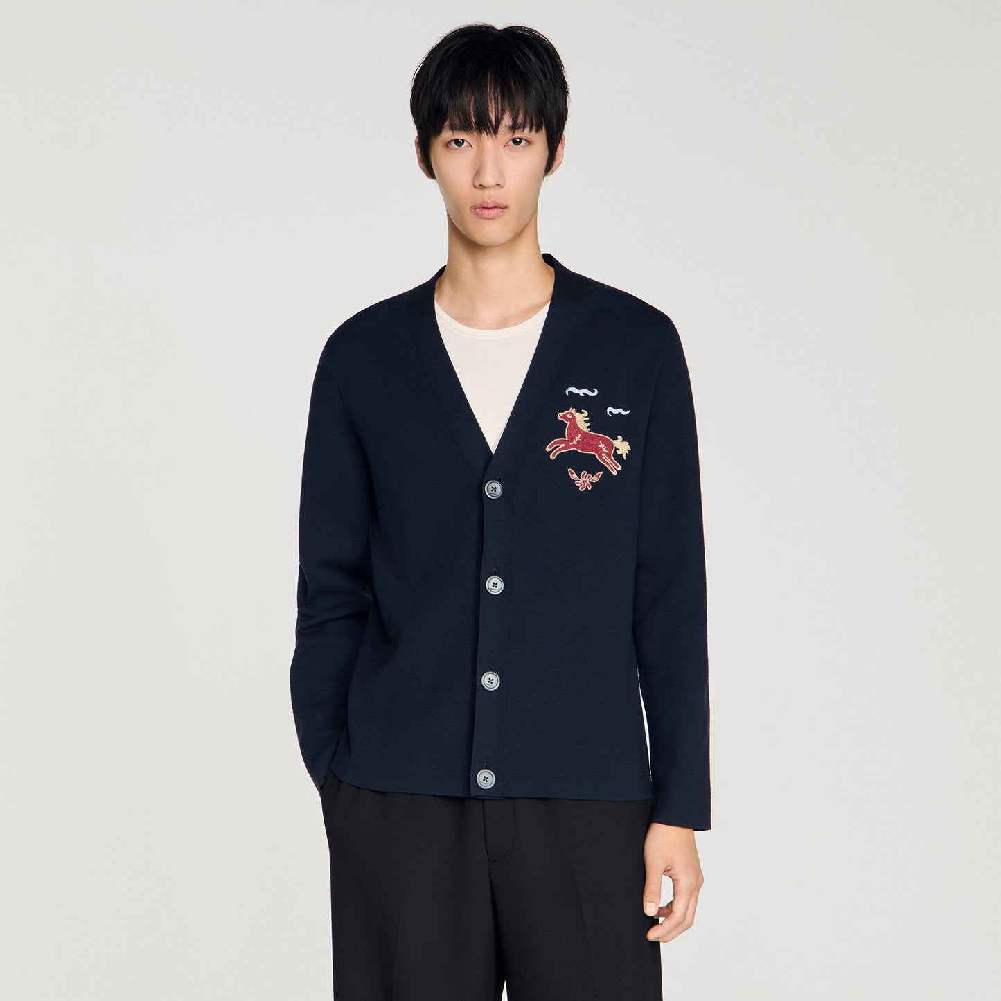 Horse Cardigan Long-Sleeved Embroidered Cardigan Midnight Blue