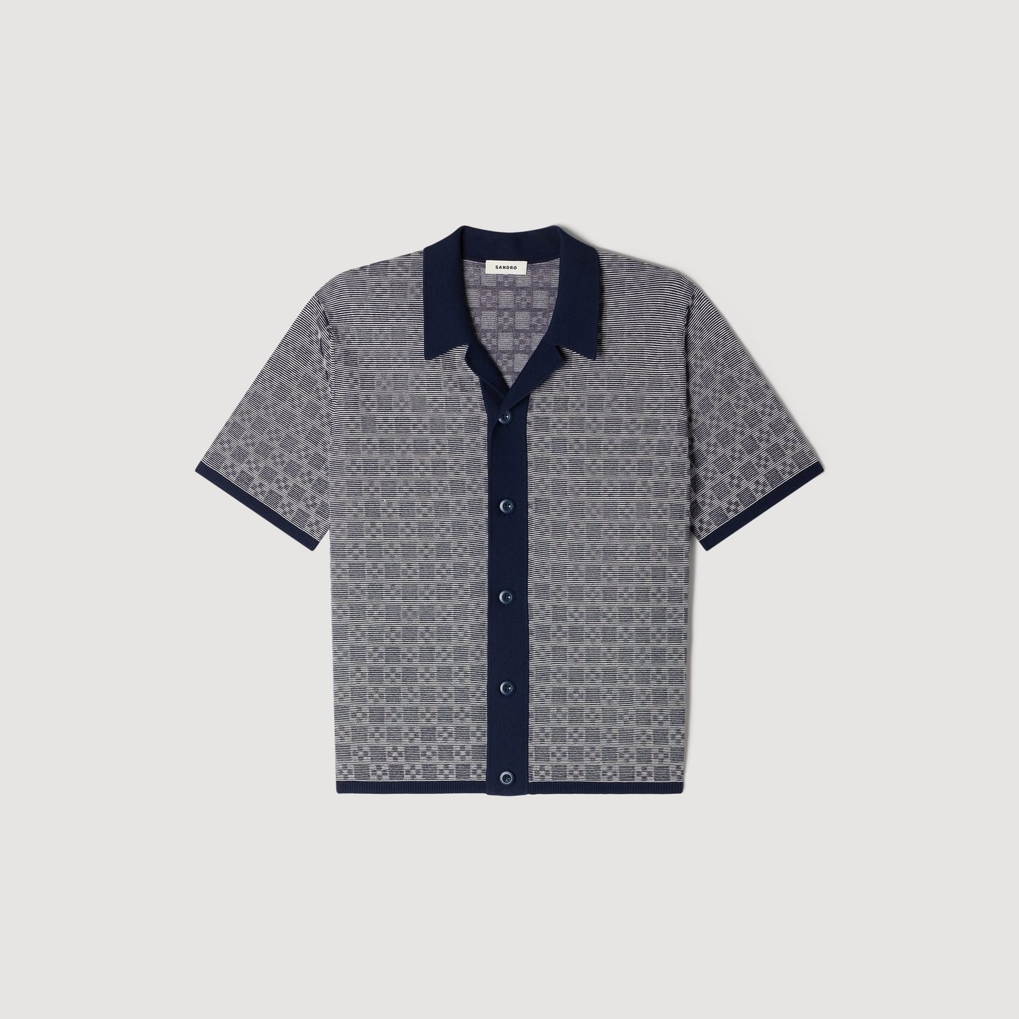 Cross Knit Shirt Square Cross Jacquard Shirt Navy Blue