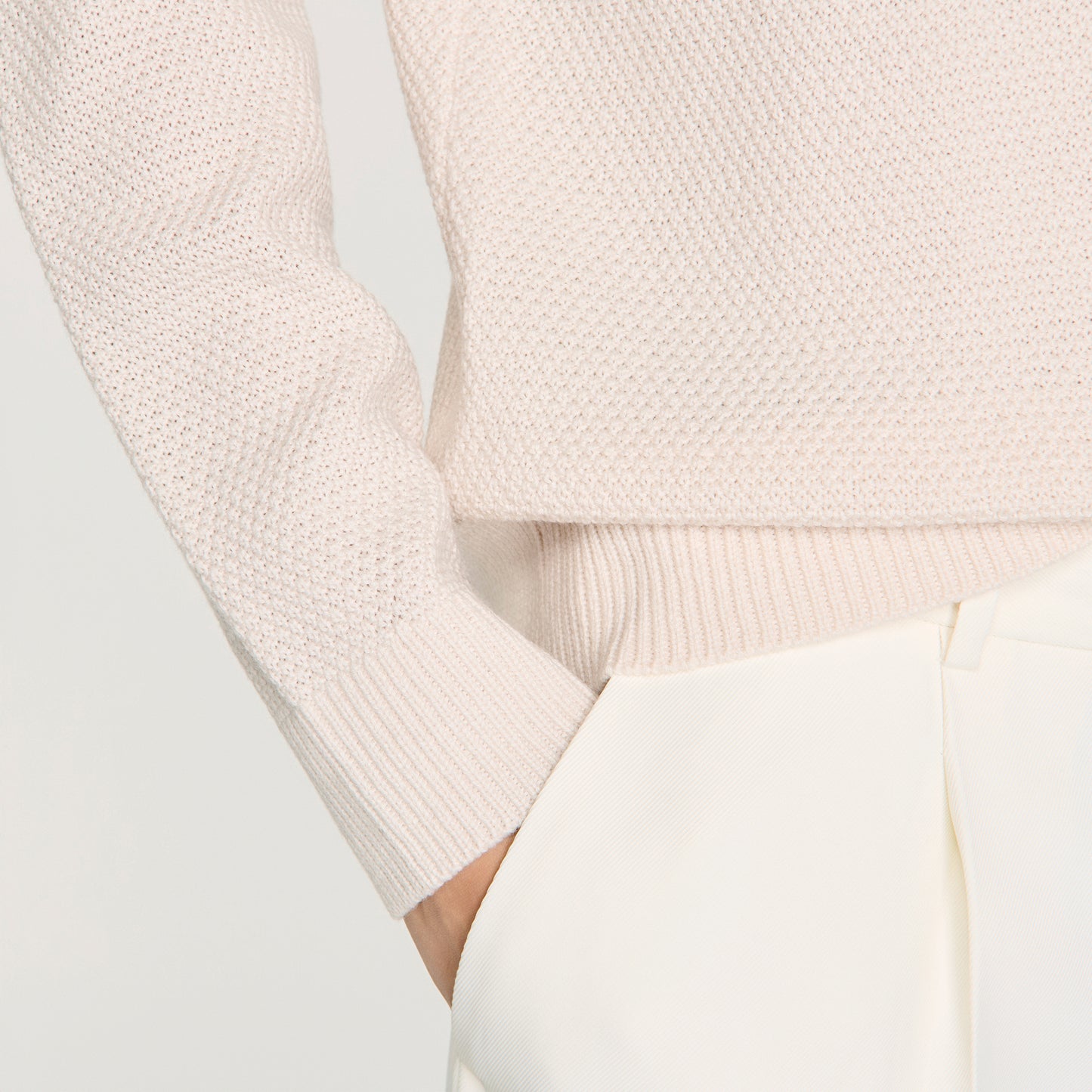 New Rice Wool Crew-Neck Sweater In Seed Stitch Ecru