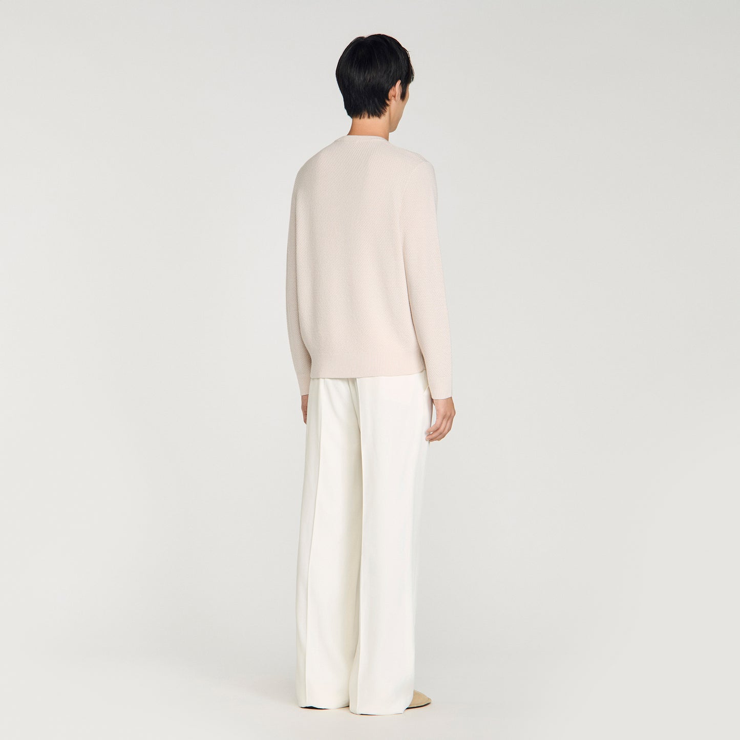 New Rice Wool Crew-Neck Sweater In Seed Stitch Ecru
