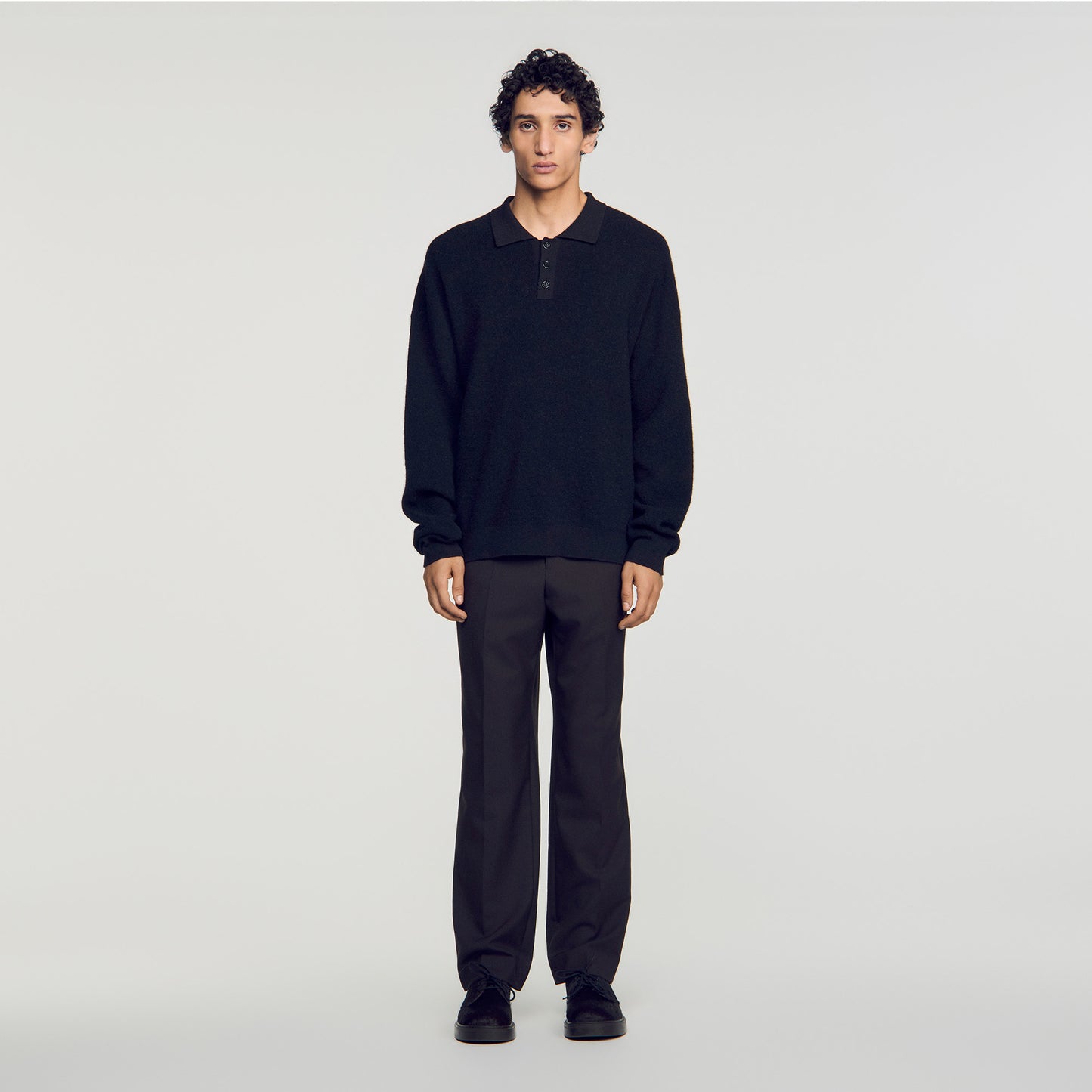 Alpaca Polo Ribbed alpaca polo shirt Black