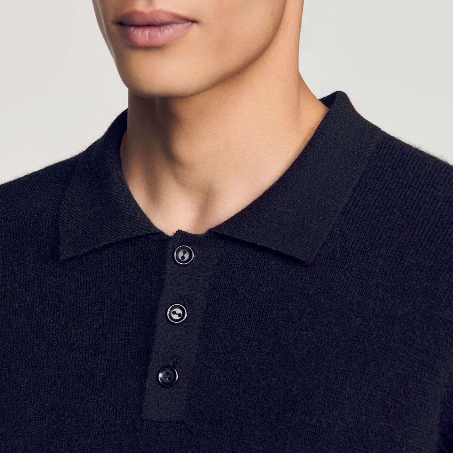 Alpaca Polo Ribbed alpaca polo shirt Black