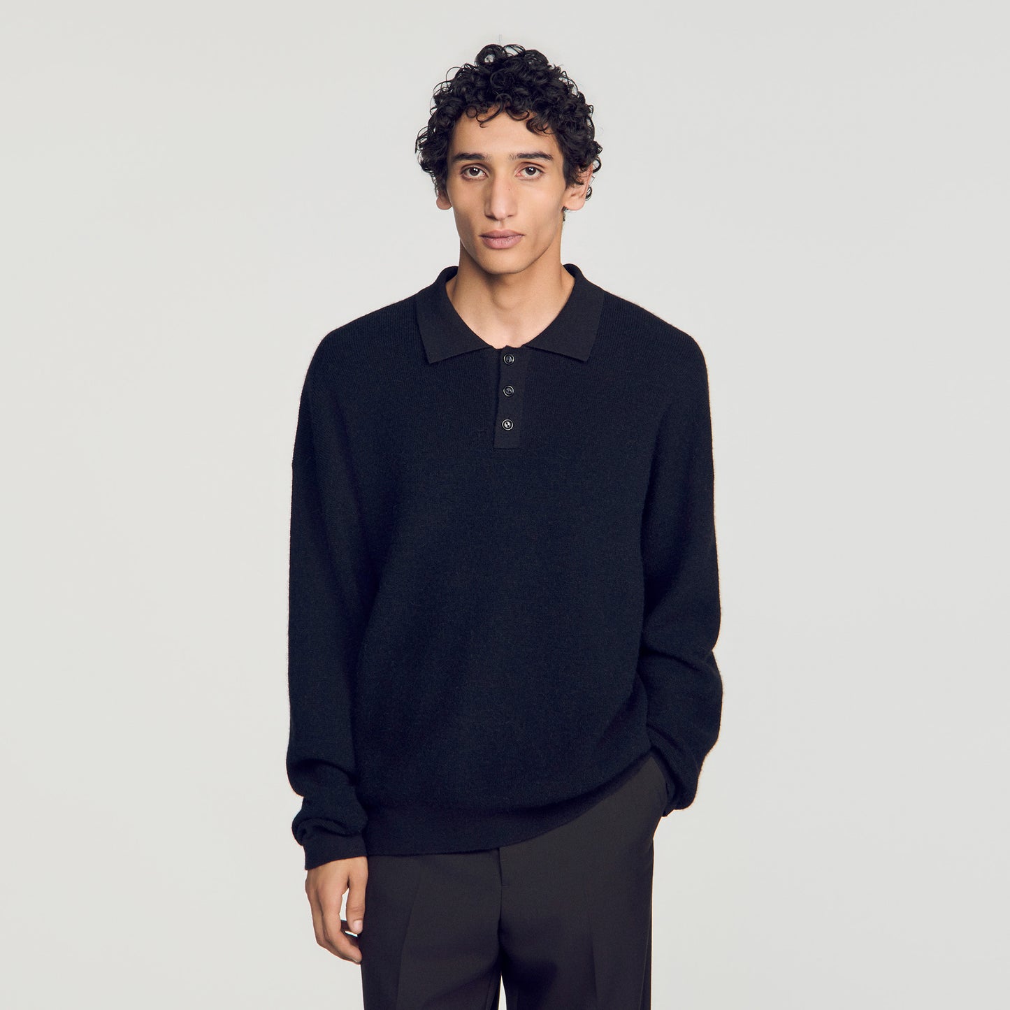 Alpaca Polo Ribbed alpaca polo shirt Black