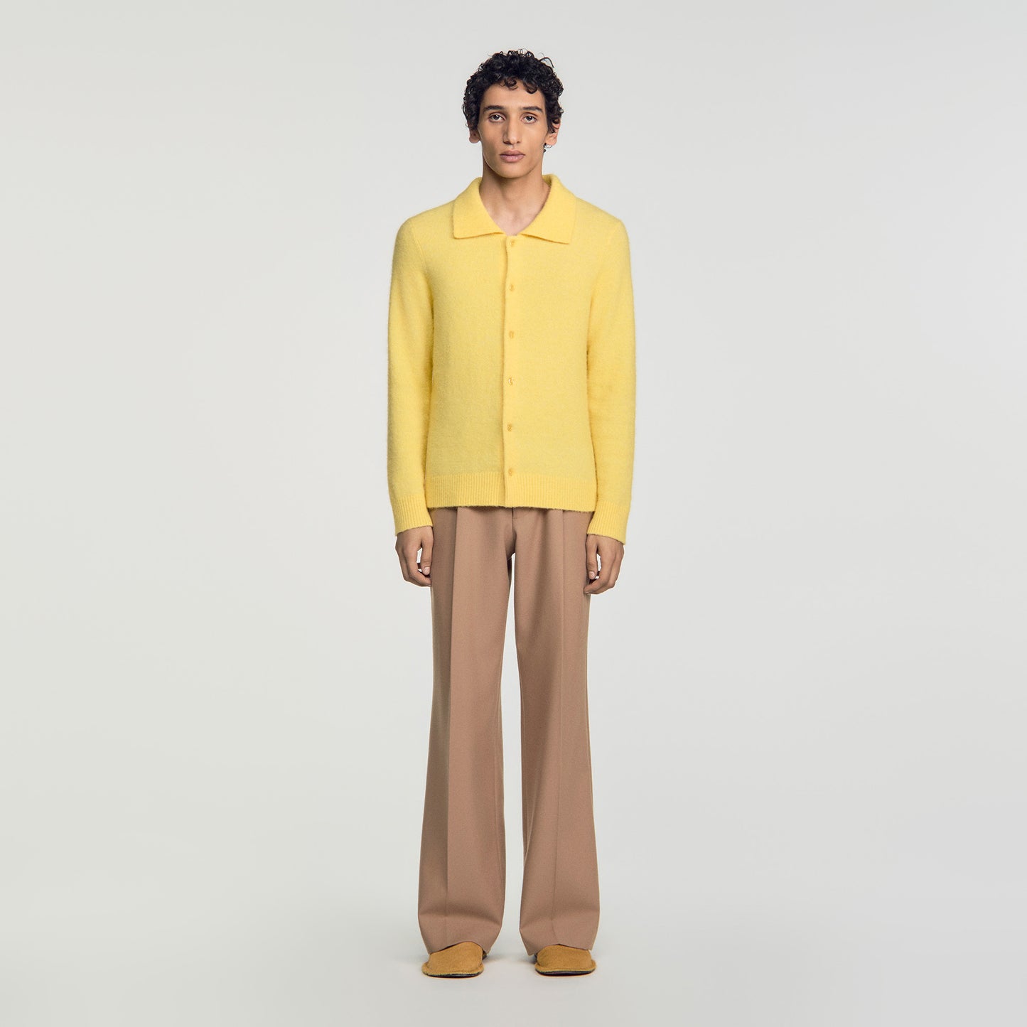 Mohair Shirt Cardigan Alpaca and wool cardigan Yellow