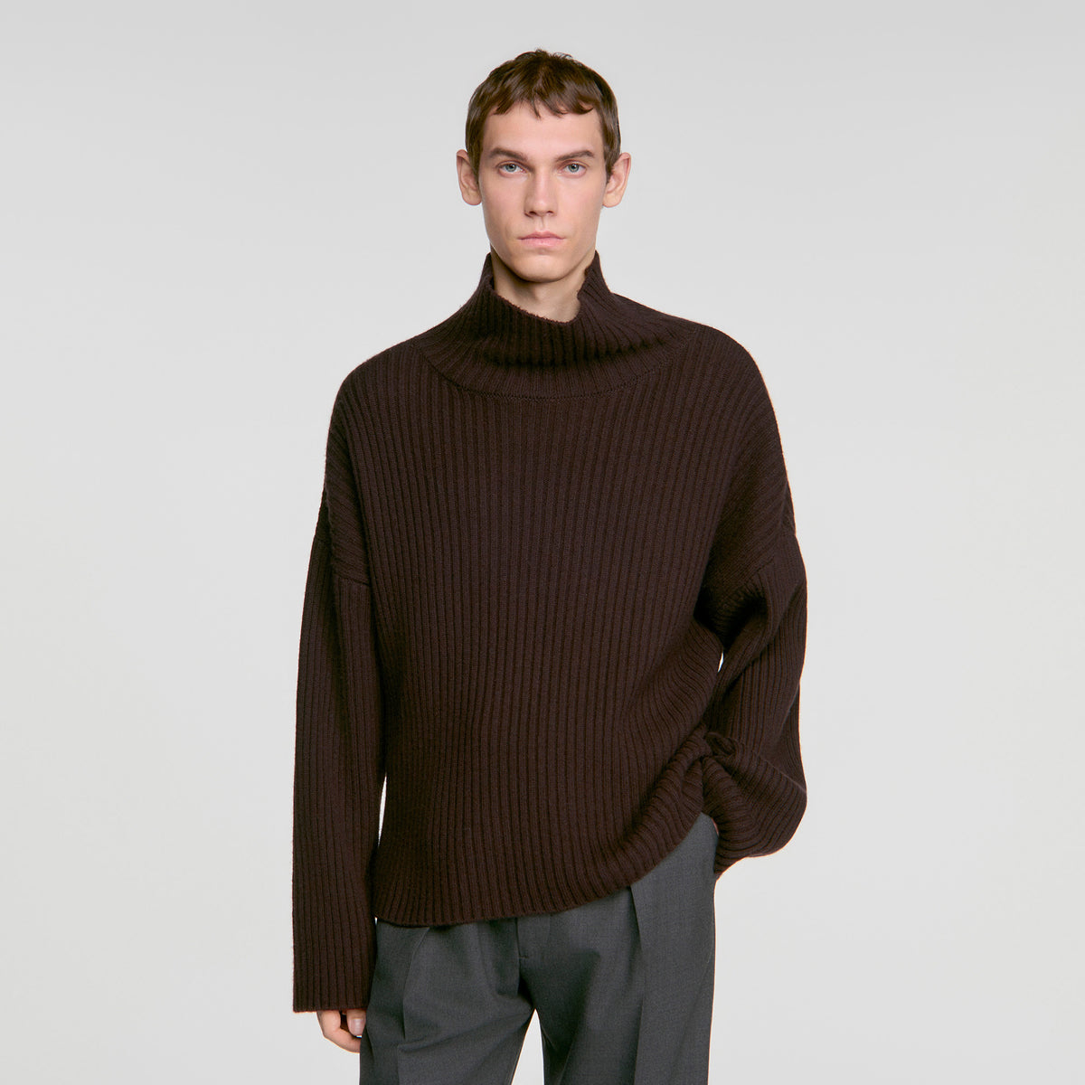 Oversize Rib Turtleneck Ribbed wool and cashmere jumper Chocolate