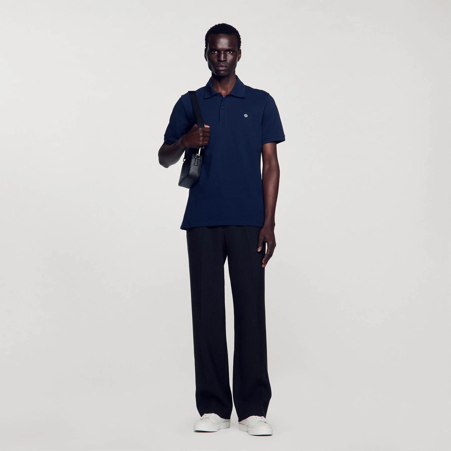 Polo Shirt With Square Cross Patch Navy Blue