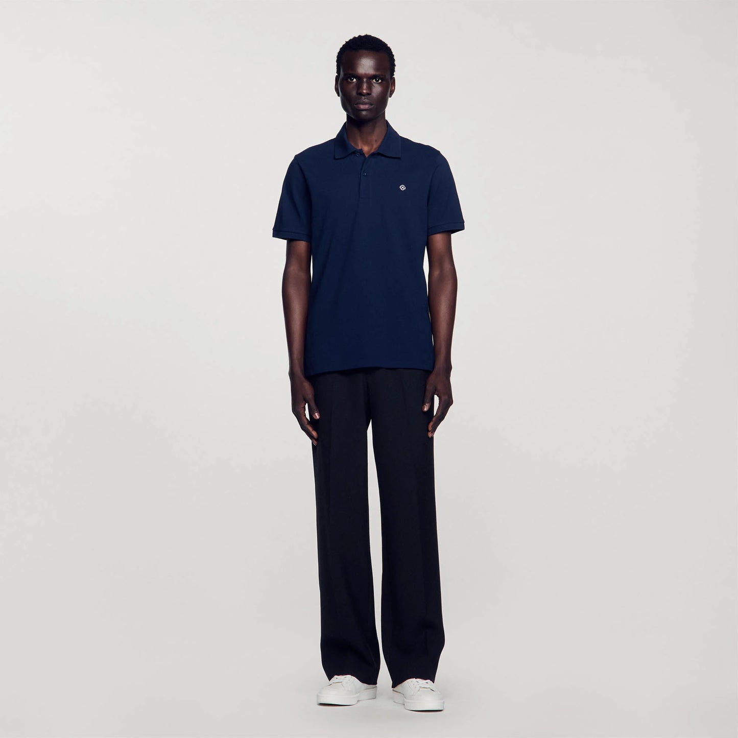 Polo Shirt With Square Cross Patch Navy Blue