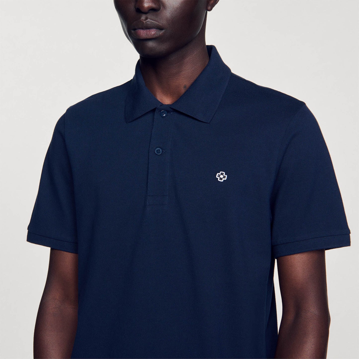 Polo Shirt With Square Cross Patch Navy Blue