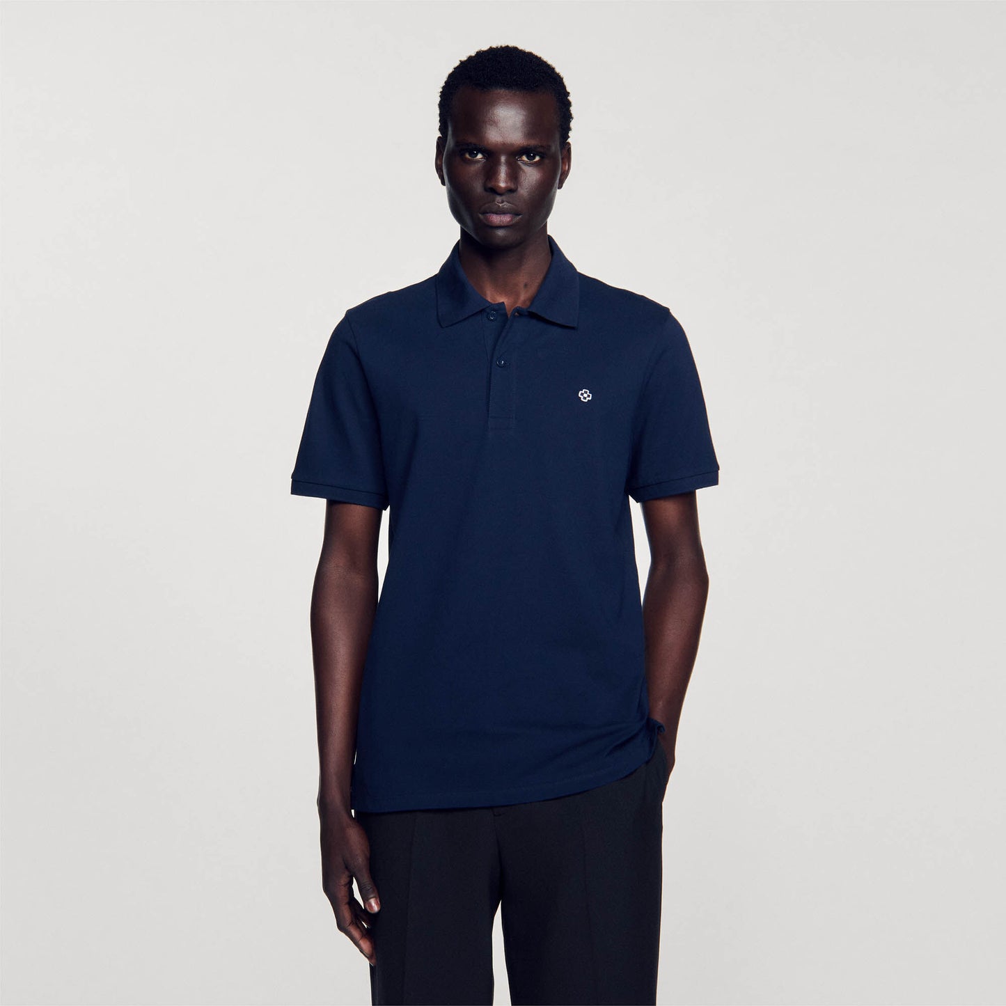 Polo Shirt With Square Cross Patch Navy Blue