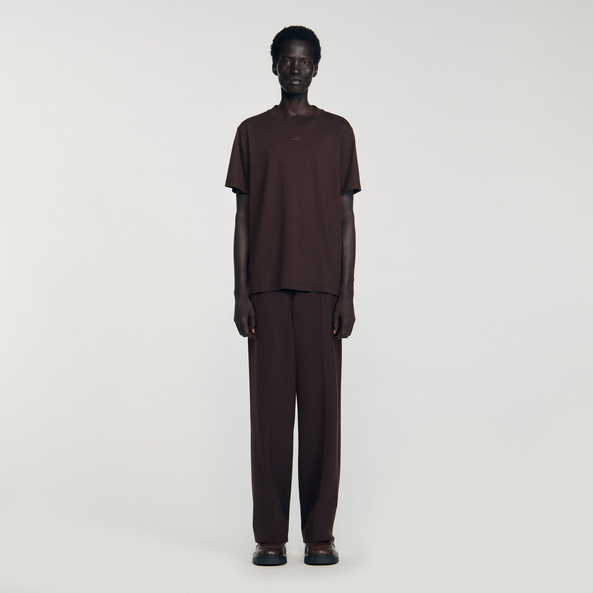 Rubber Sandro Tee Cotton T-Shirt With Logo Chocolate