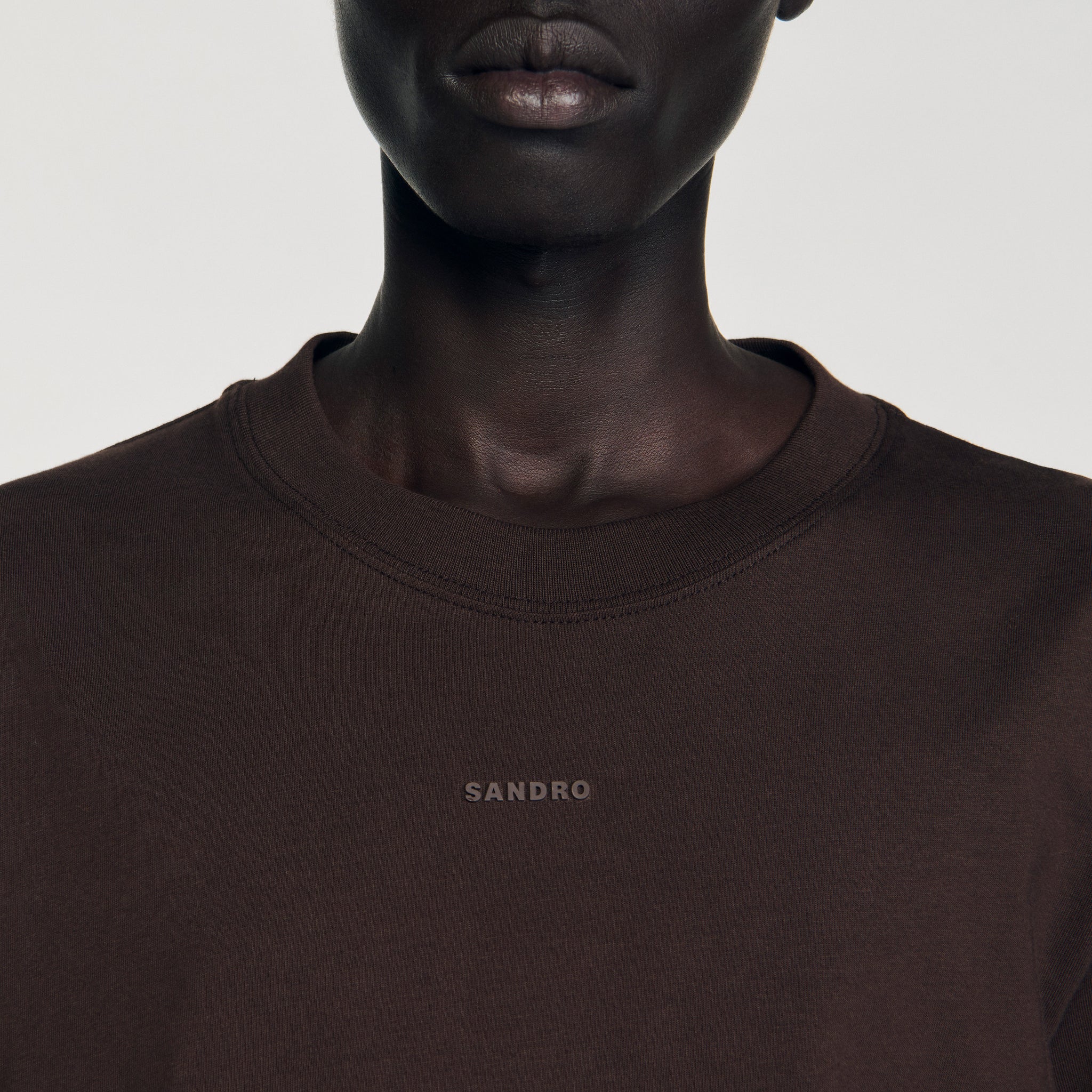 Rubber Sandro Tee Cotton T-Shirt With Logo Chocolate
