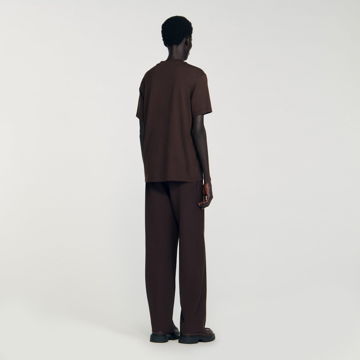 Rubber Sandro Tee Cotton T-Shirt With Logo Chocolate