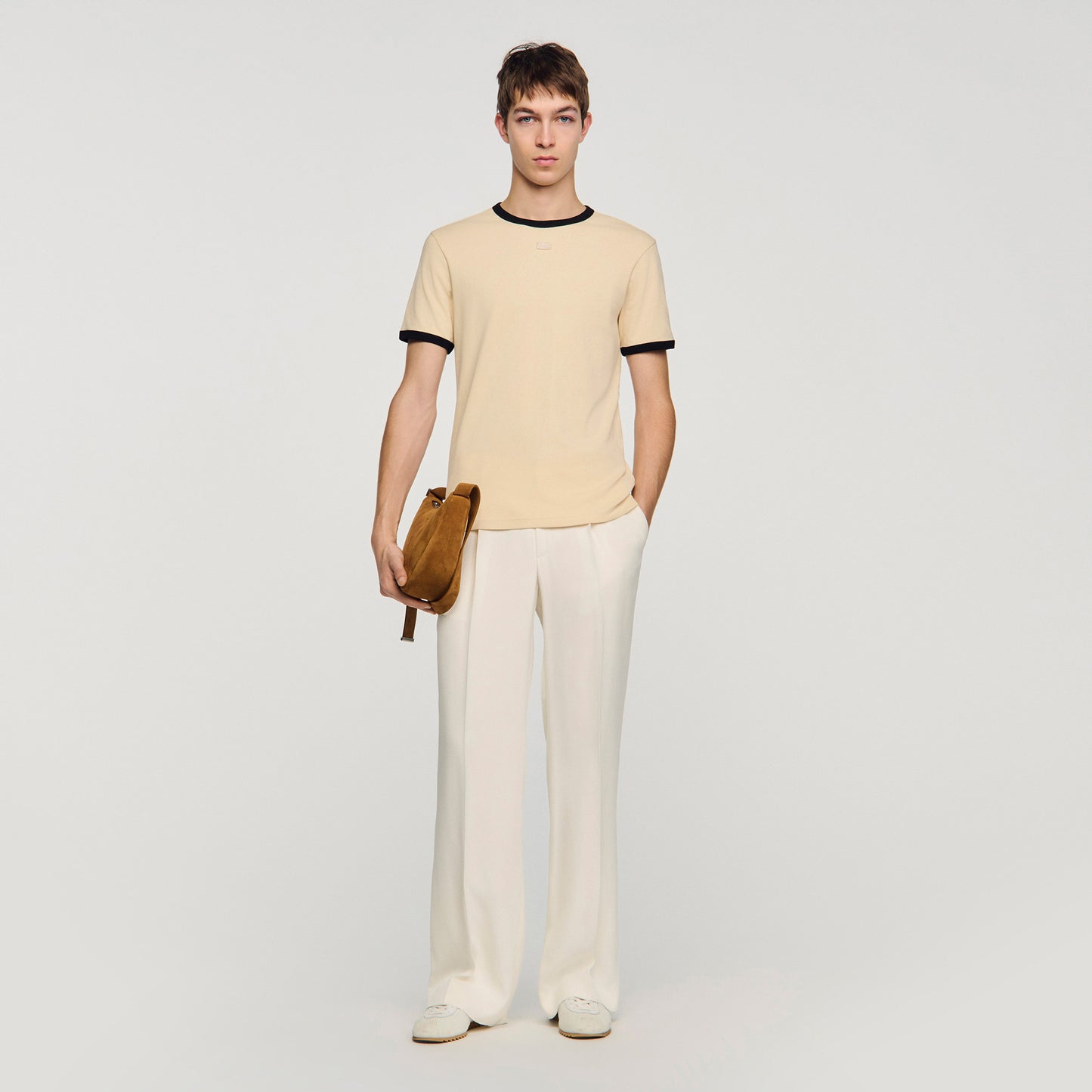 Two Tone Patch T Shirt Sand