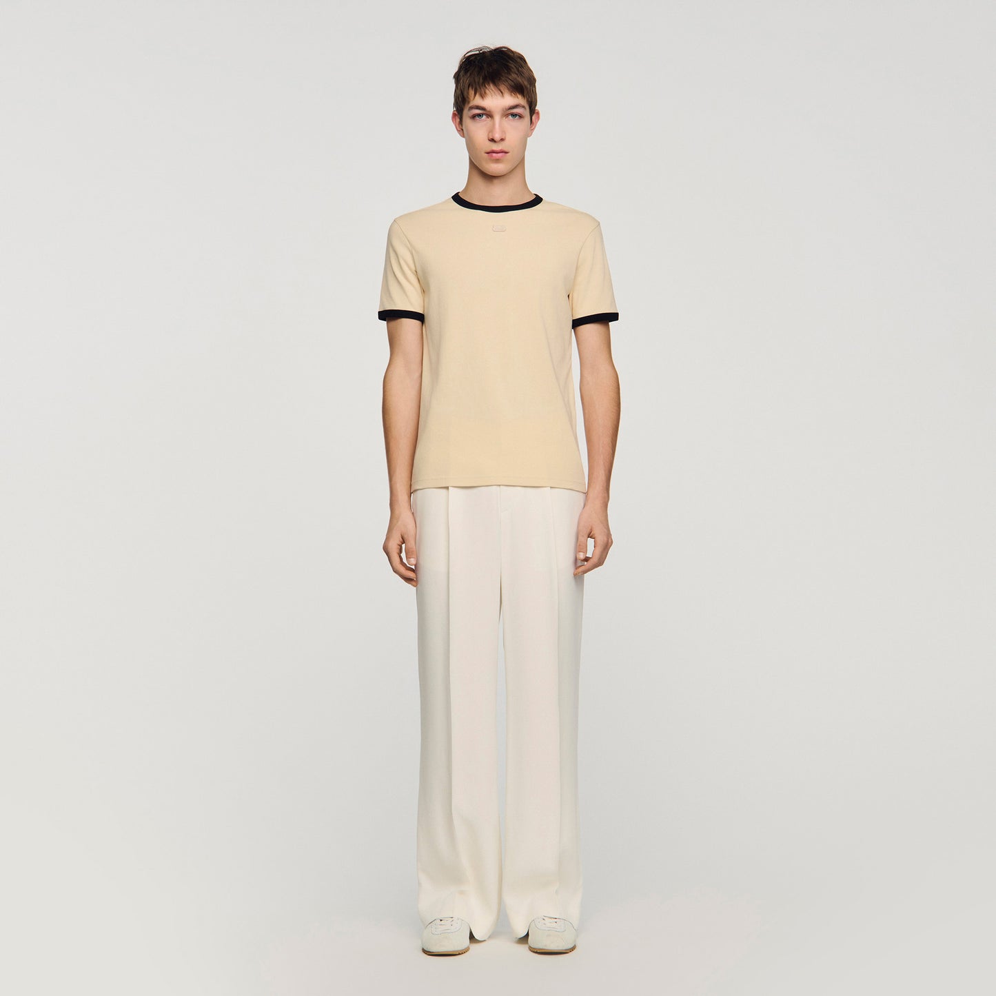 Two Tone Patch T Shirt Sand