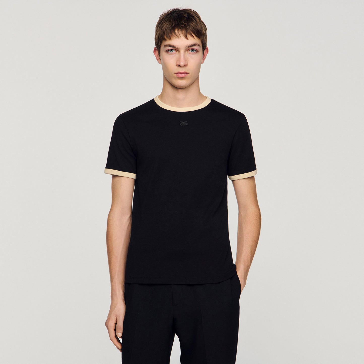 Two Tone Patch T Shirt Black