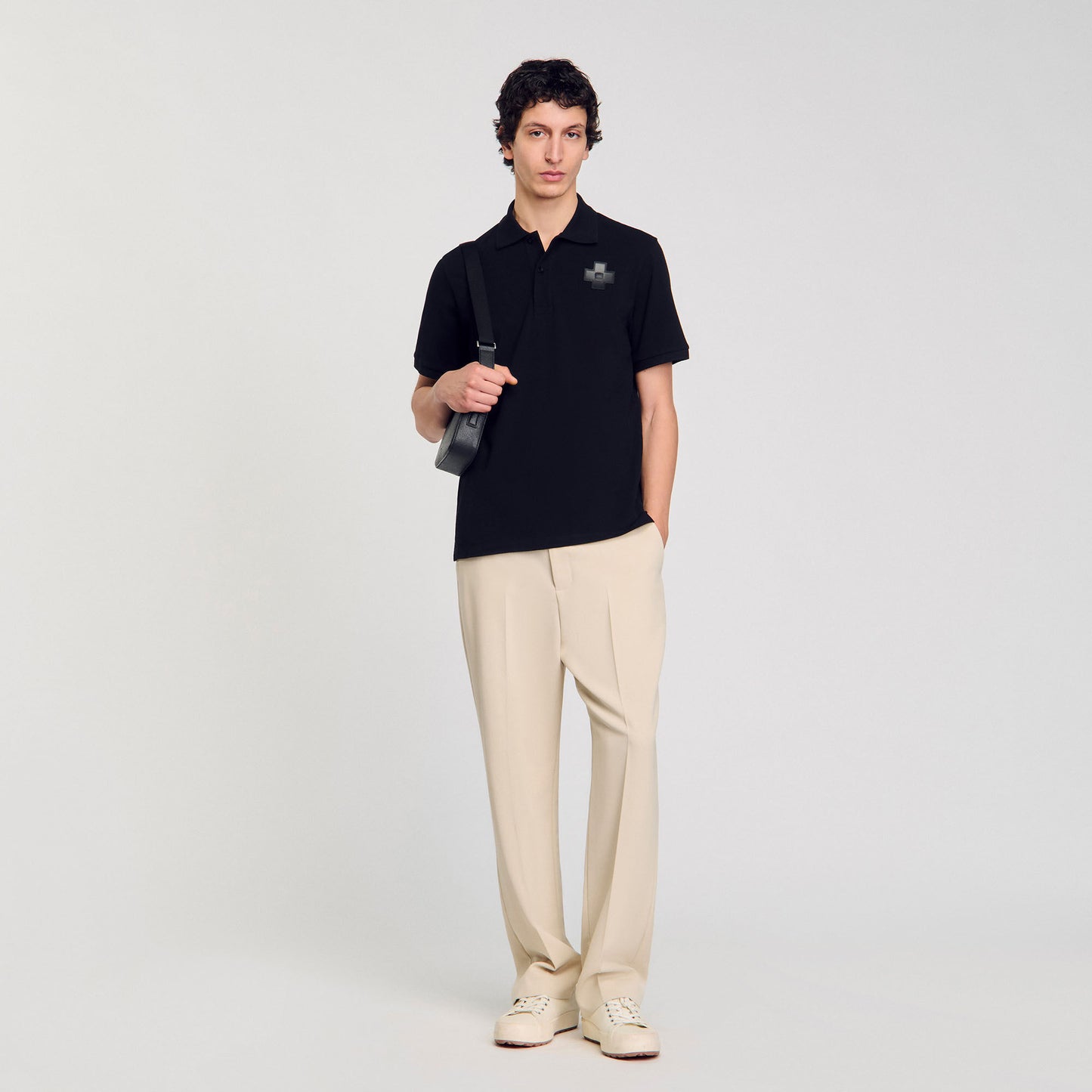 Polo Cross Patch Cotton Polo Shirt Black