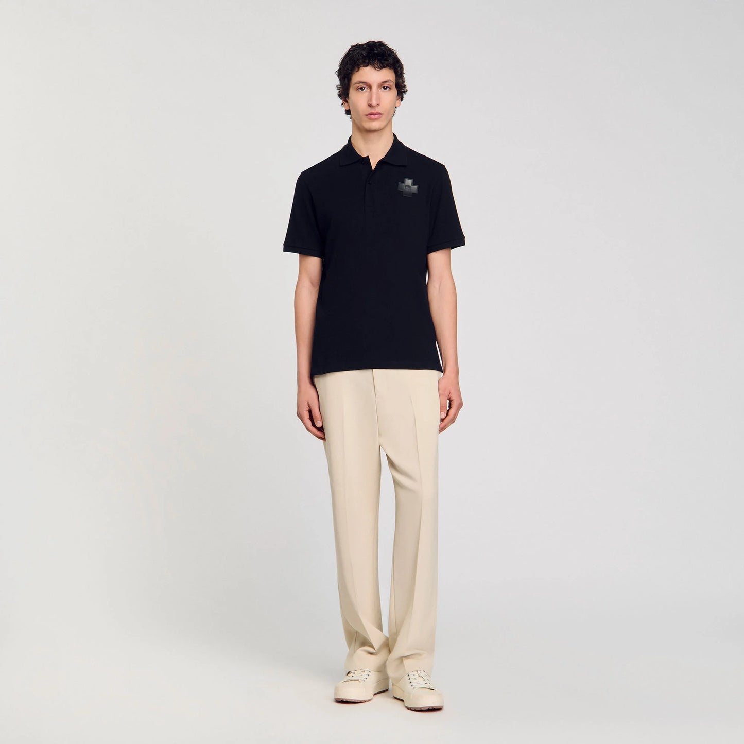 Polo Cross Patch Cotton Polo Shirt Black