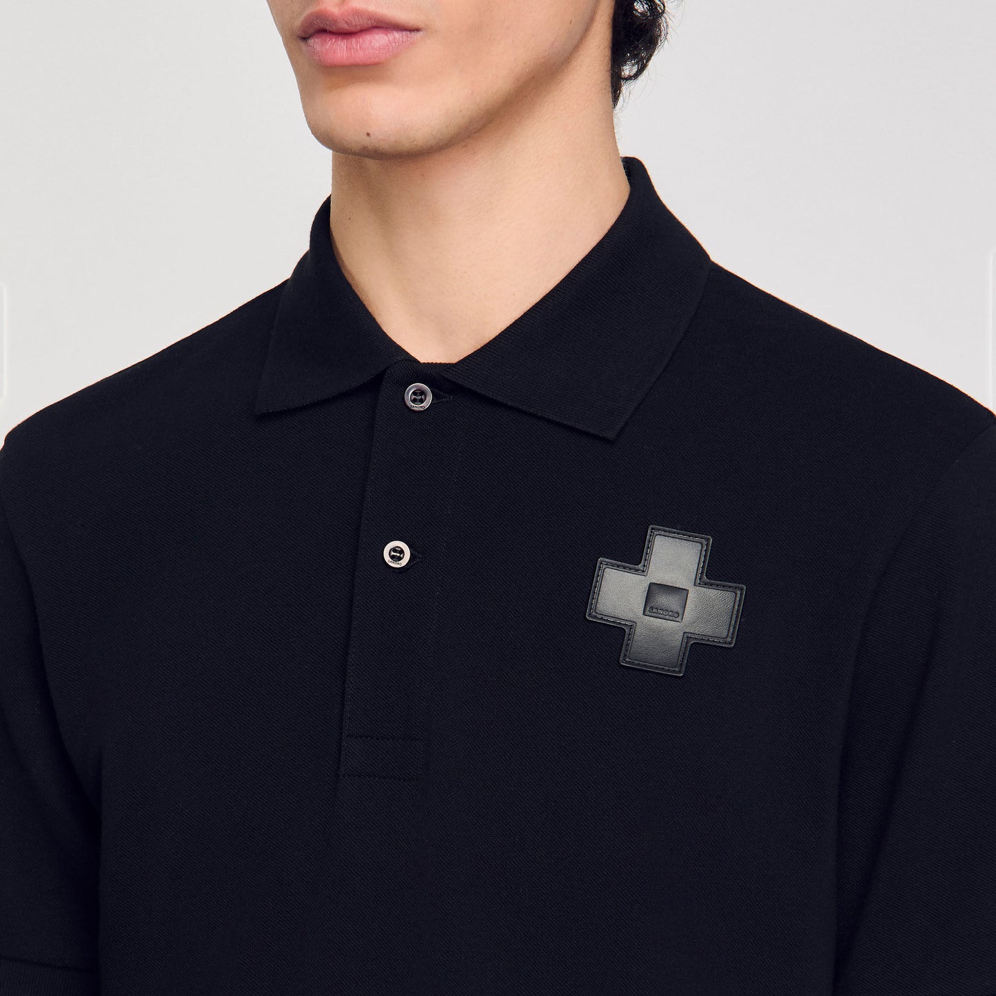Polo Cross Patch Cotton Polo Shirt Black