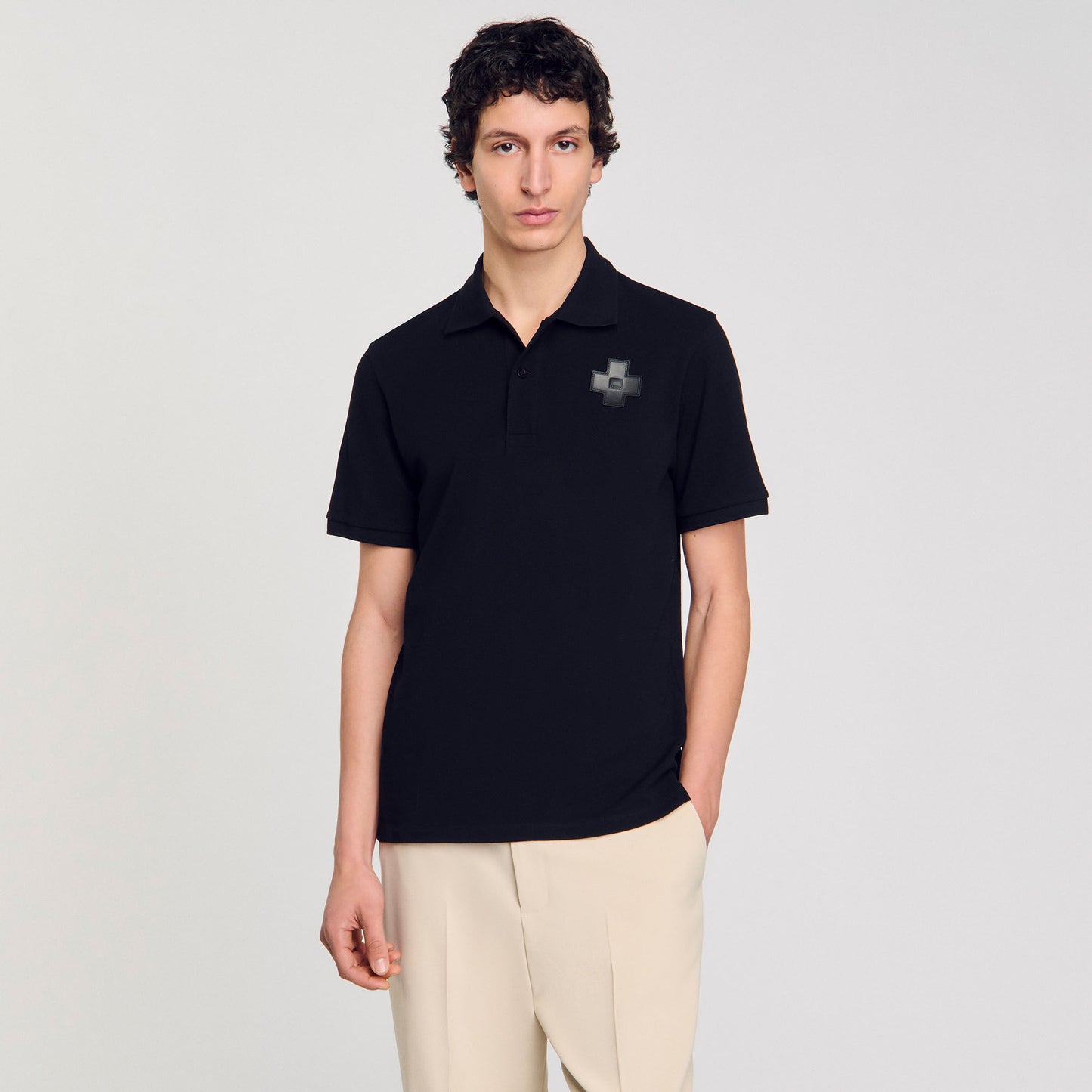 Polo Cross Patch Cotton Polo Shirt Black