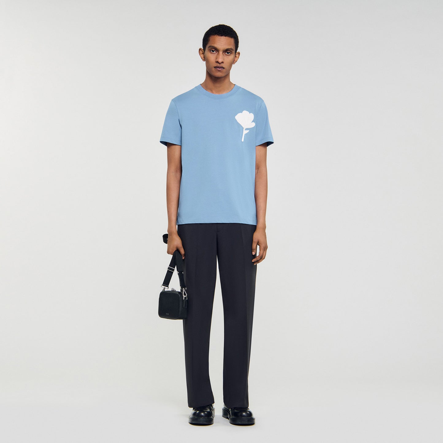 Layered Flower Tee T-Shirt With Flower Patch Chambray.