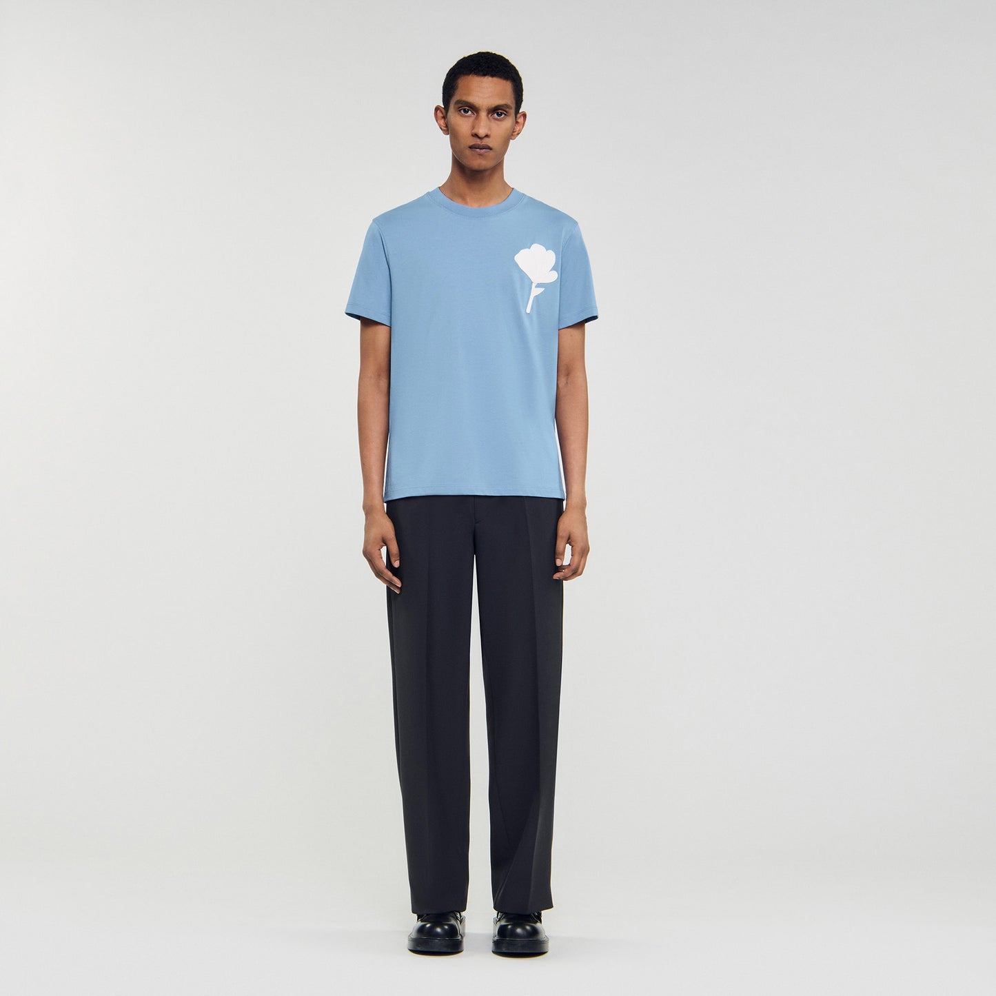 Layered Flower Tee T-Shirt With Flower Patch Chambray.