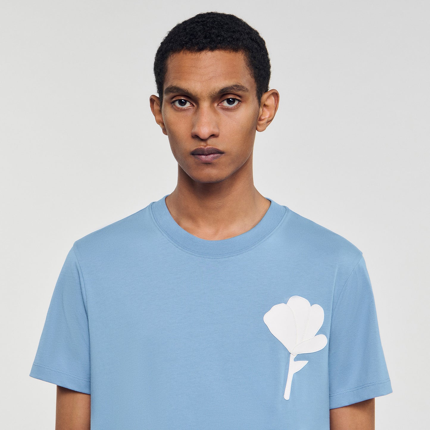 Layered Flower Tee T-Shirt With Flower Patch Chambray.