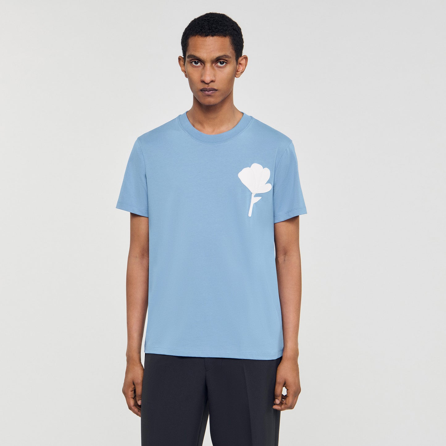 Layered Flower Tee T-Shirt With Flower Patch Chambray.