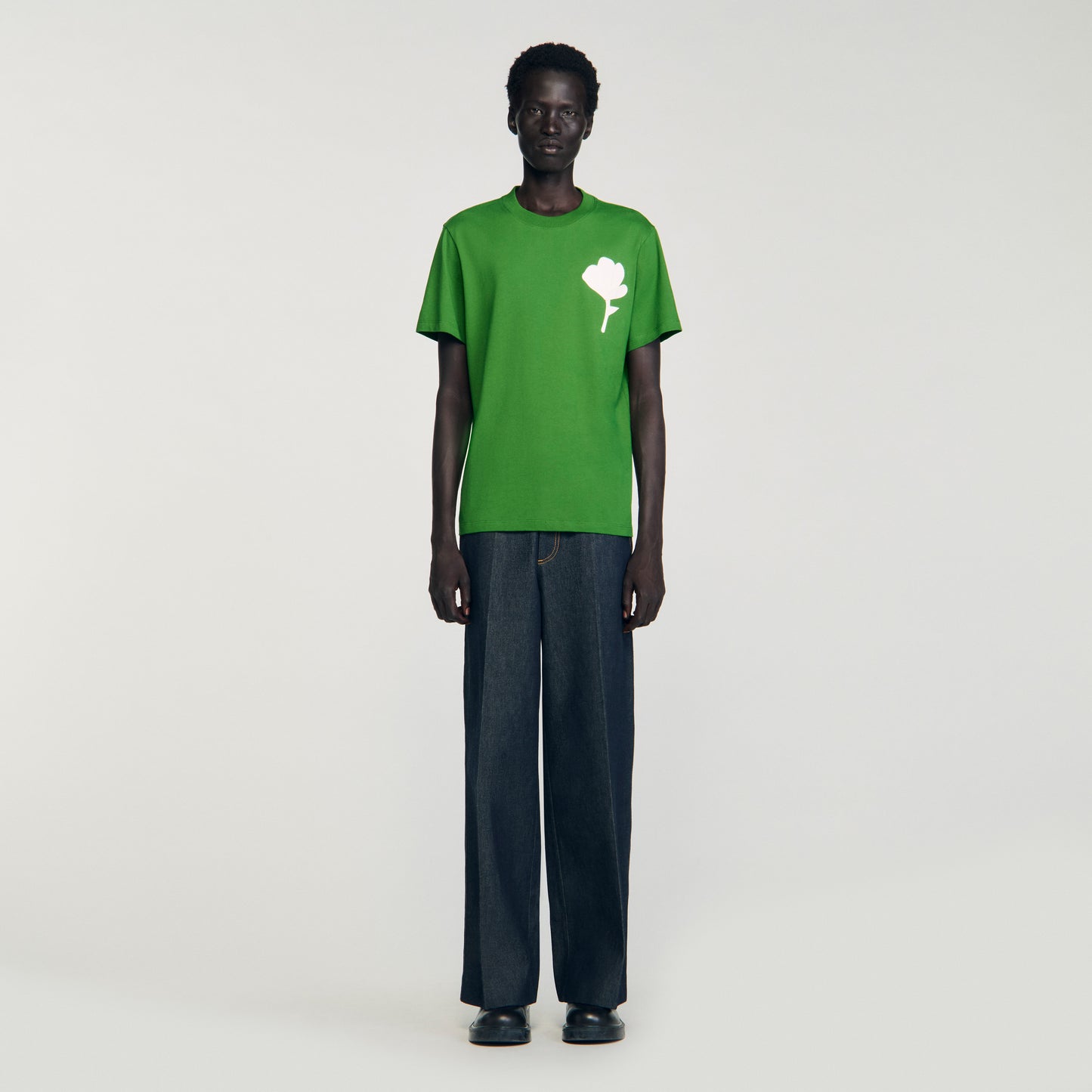 Layered Flower Tee T-Shirt With Flower Patch Lime