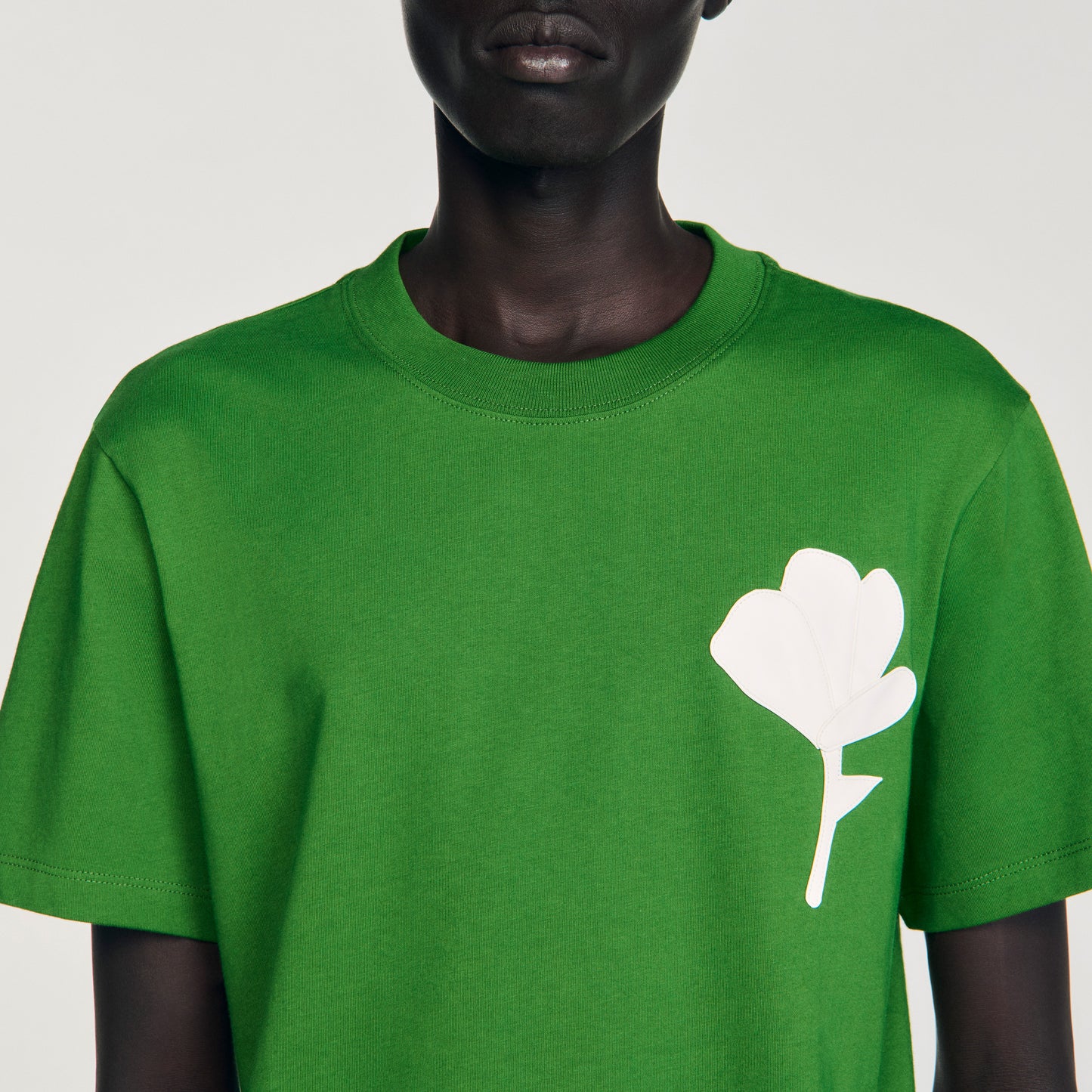 Layered Flower Tee T-Shirt With Flower Patch Lime
