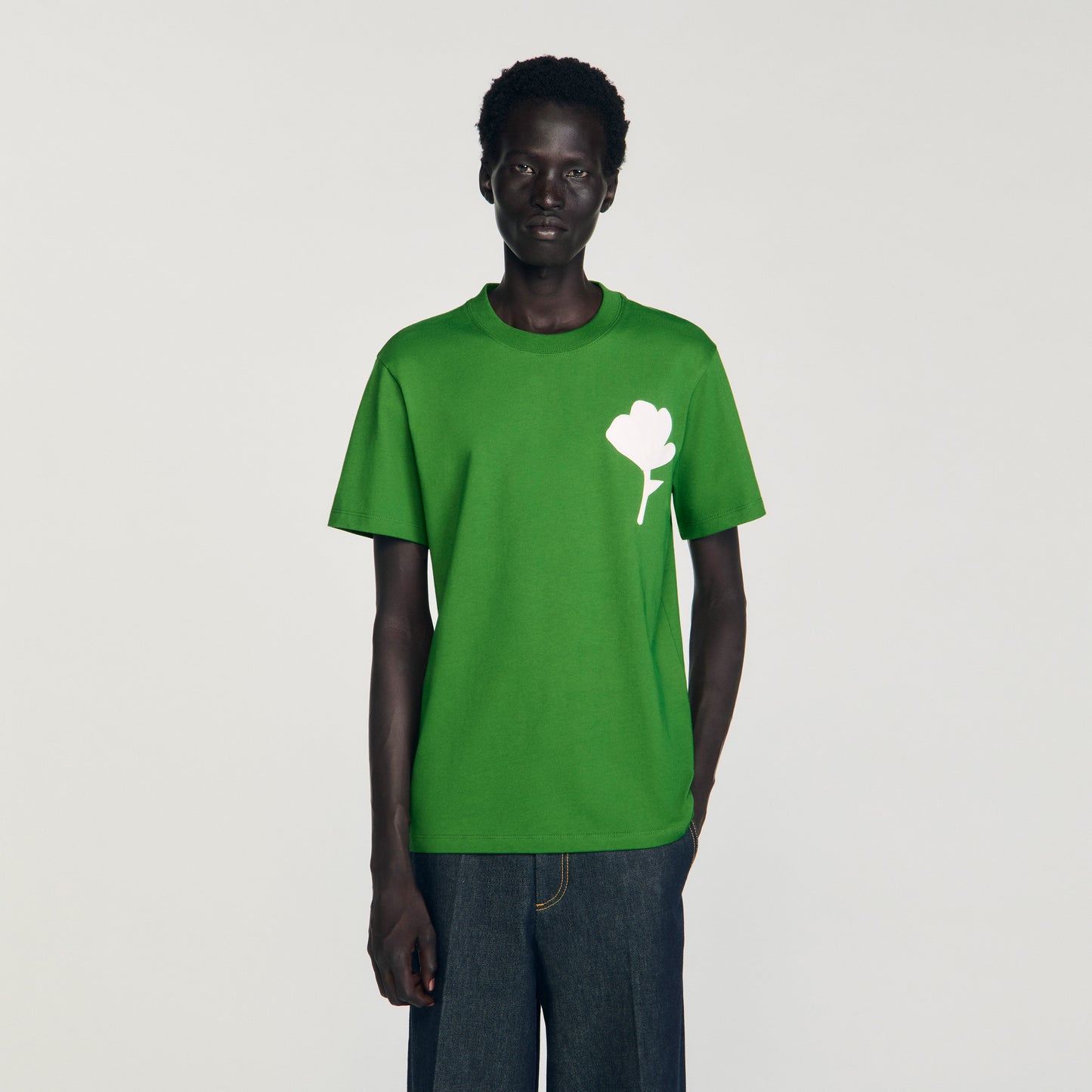 Layered Flower Tee T-Shirt With Flower Patch Lime
