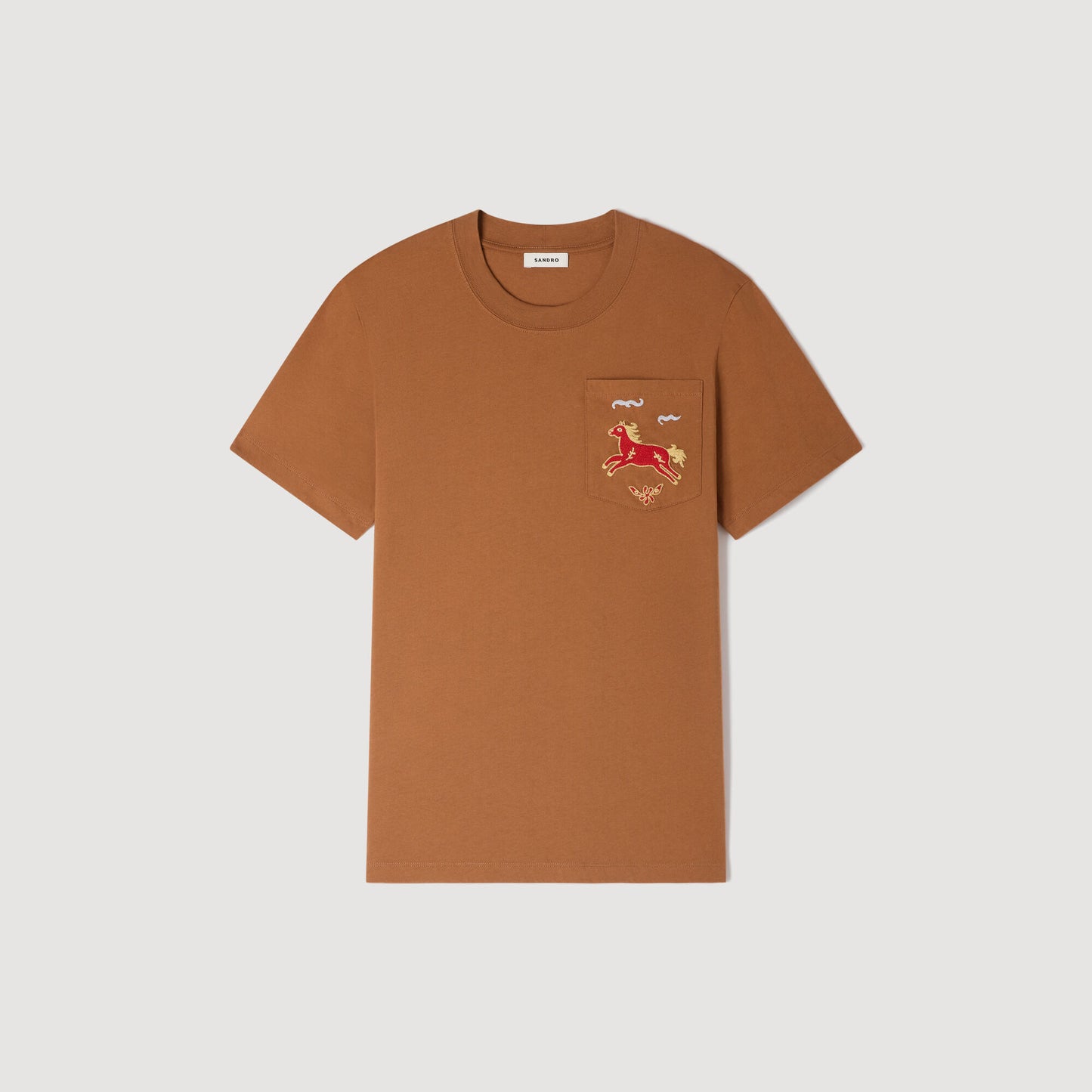 Horse Tee Embroidered Horse Cotton T-Shirt Beige