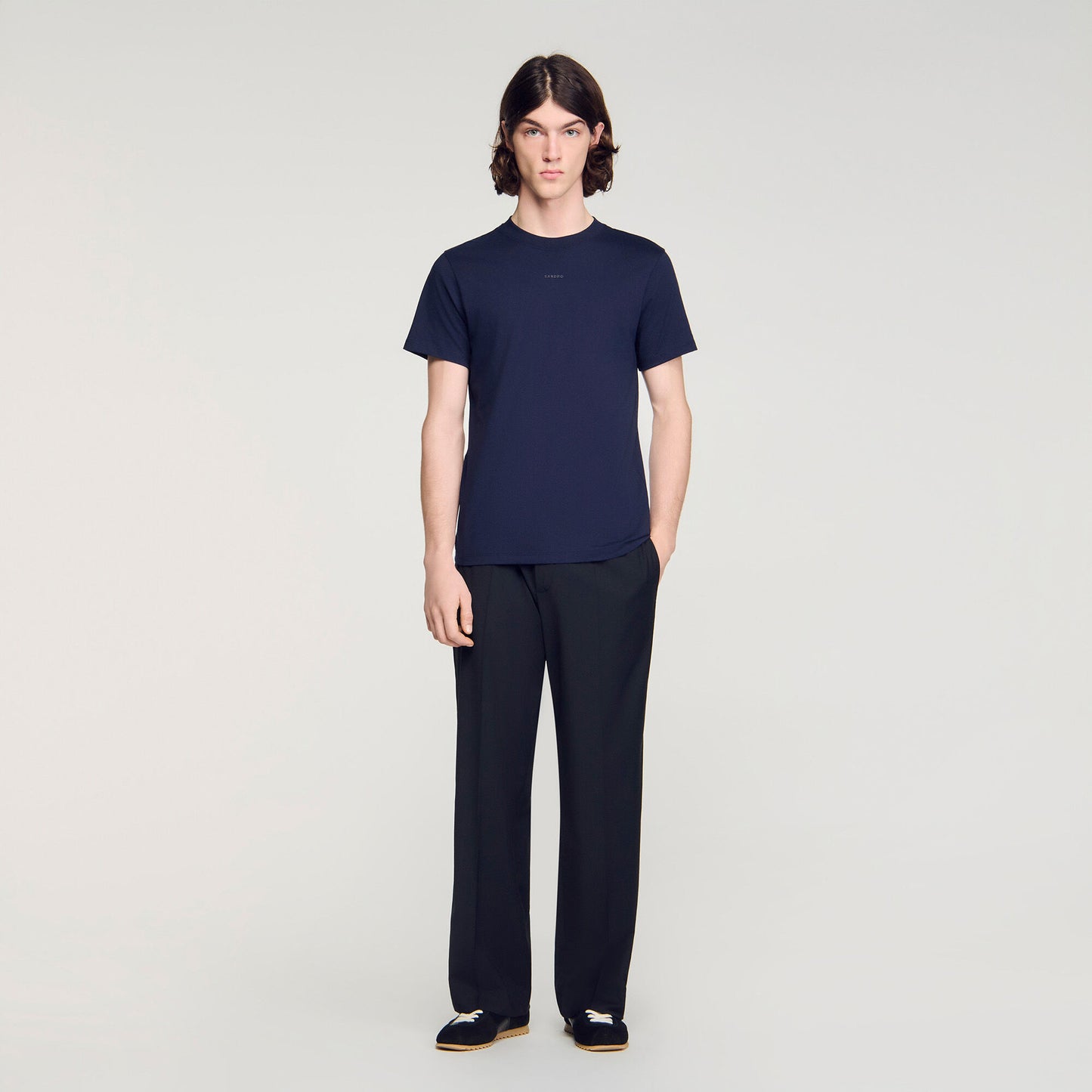Sandro Logo Tee Cotton T-Shirt Navy Blue
