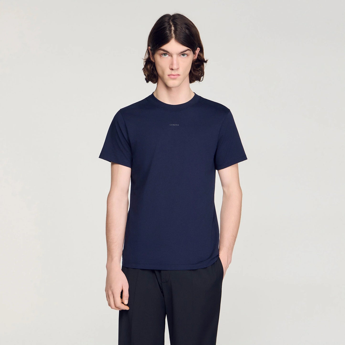 Sandro Logo Tee Cotton T-Shirt Navy Blue
