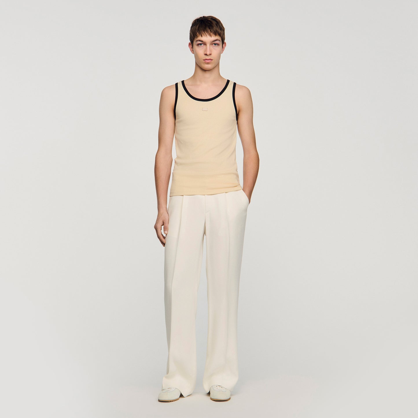 Cotton Vest Top With Patch Sand