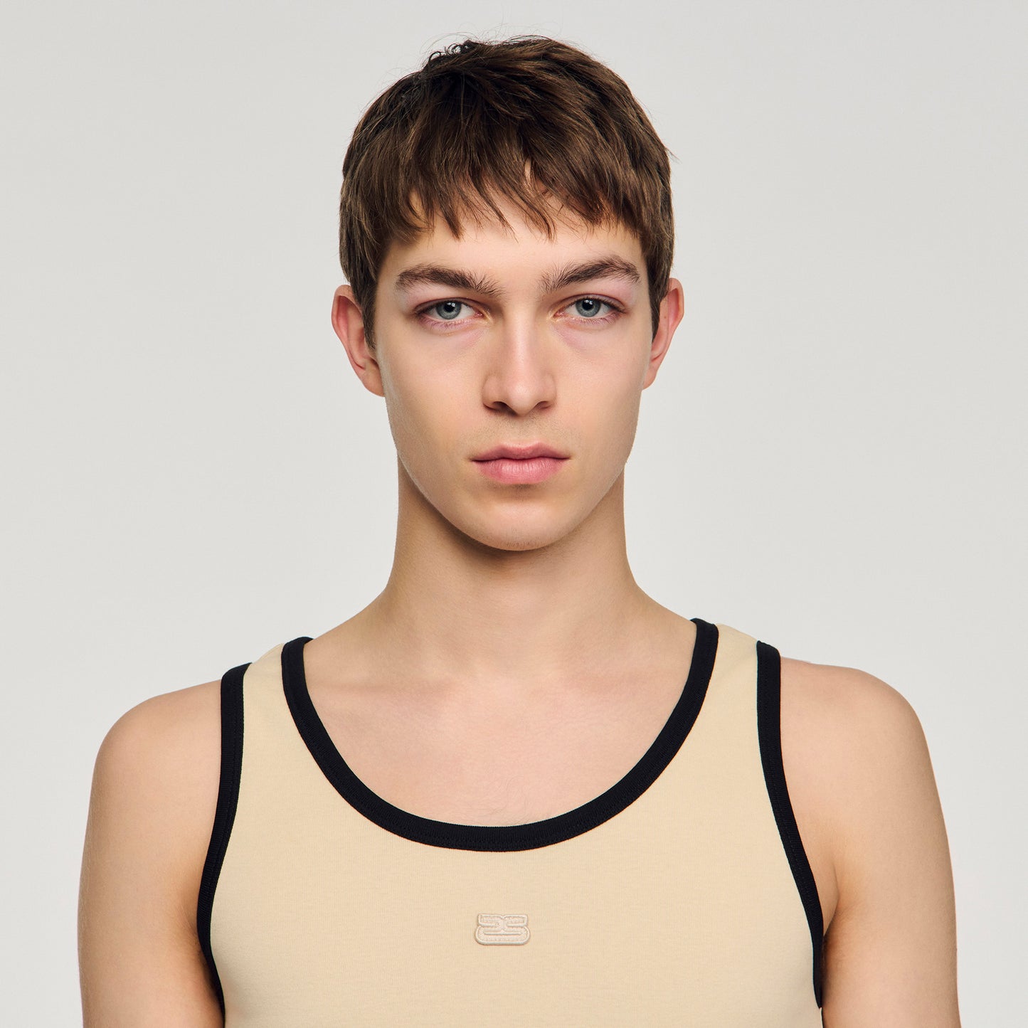 Cotton Vest Top With Patch Sand