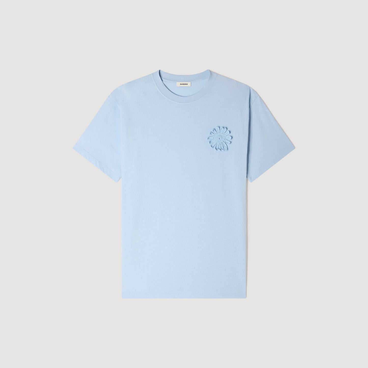 Crochet Flower Tee Cotton Crochet Flower T-Shirt Sky Blue
