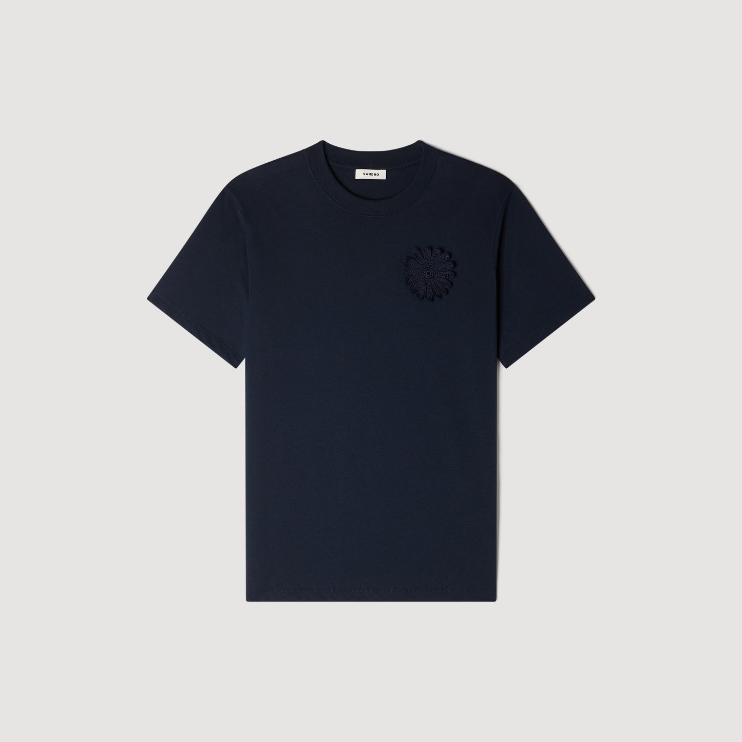 Crochet Flower Tee Cotton Crochet Flower T-Shirt Navy Blue