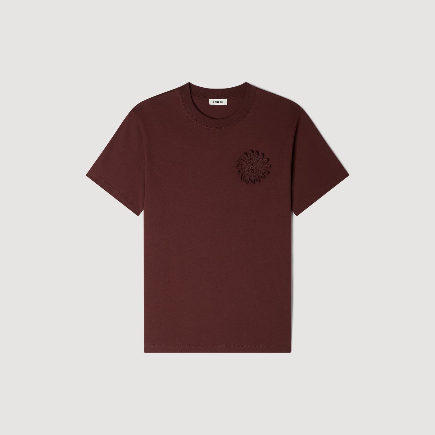 Crochet Flower Tee Cotton Crochet Flower T-Shirt Chocolate
