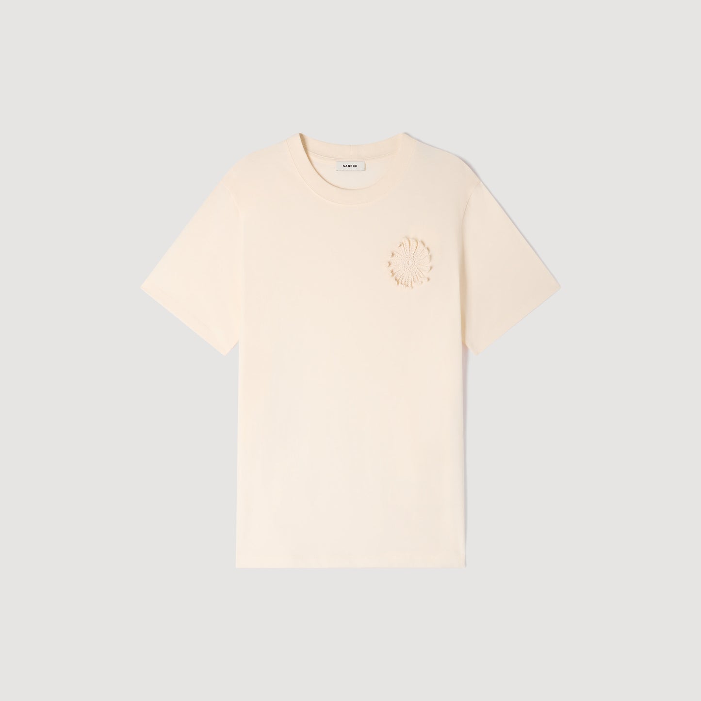 Crochet Flower Tee Cotton Crochet Flower T-Shirt Butter Cream