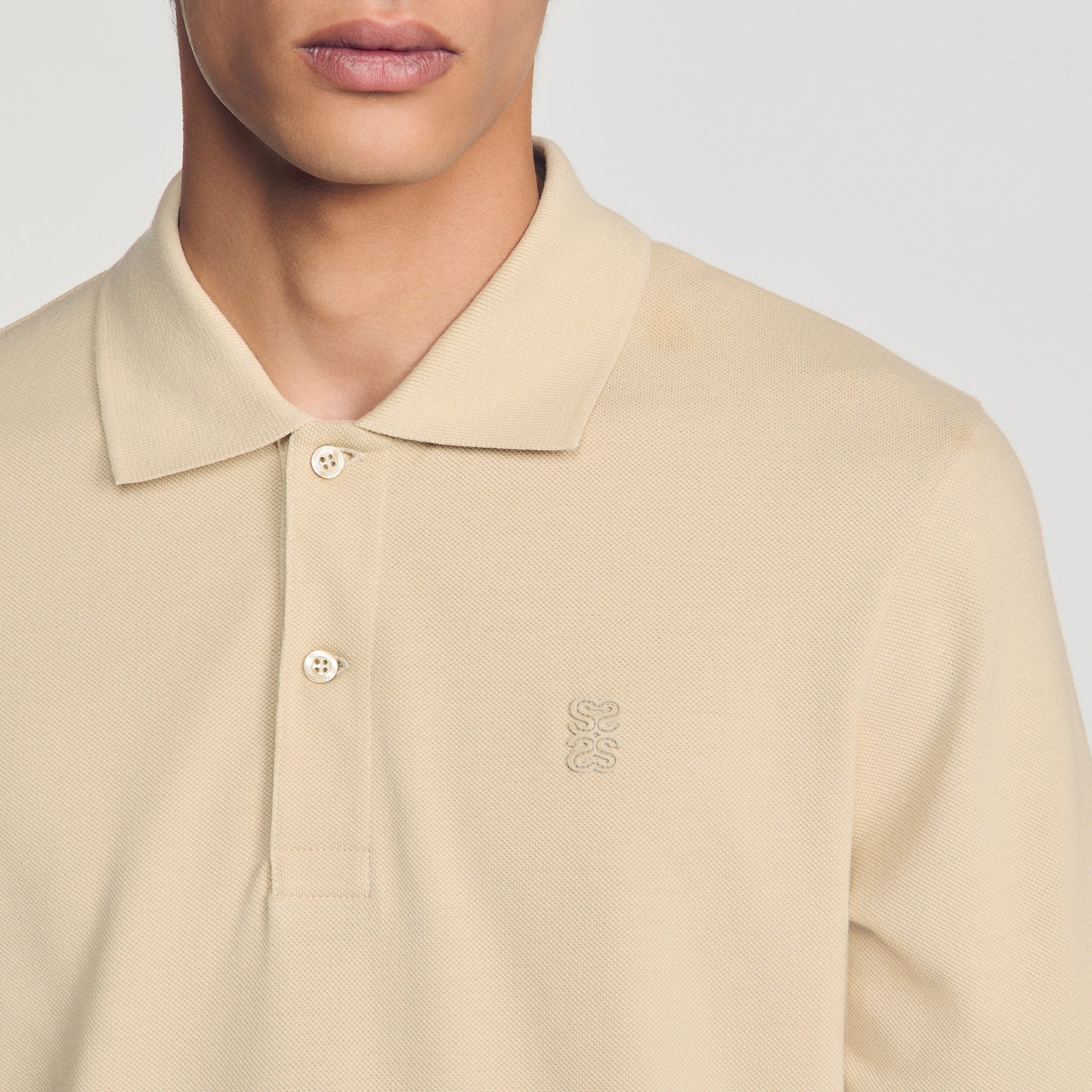 Polo Tonal Patch 4S Cotton polo shirt with leather logo Beige