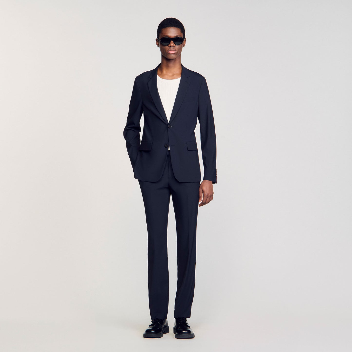 Formal Destructure Wool Stretch Wool Suit Jacket Navy Blue