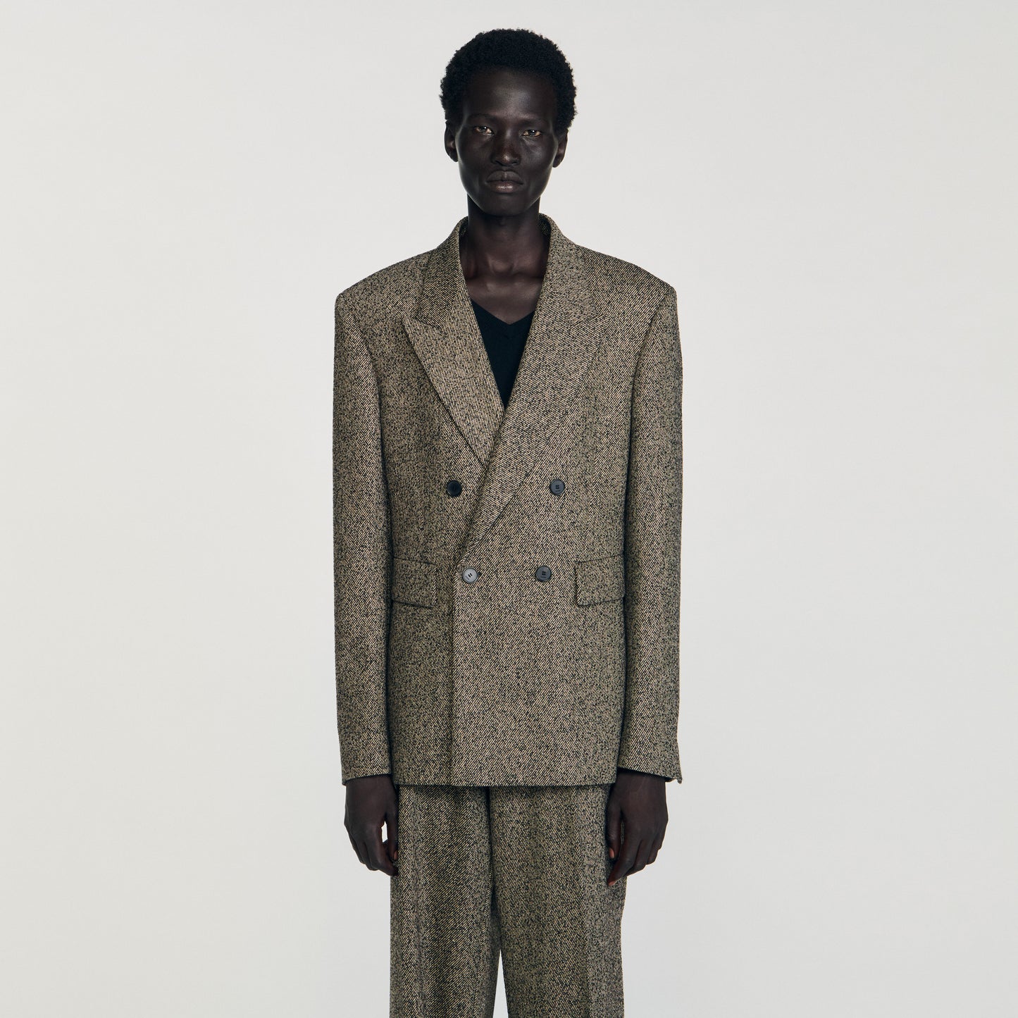 Tweed Suit Double-Breasted Suit Jacket String Chine