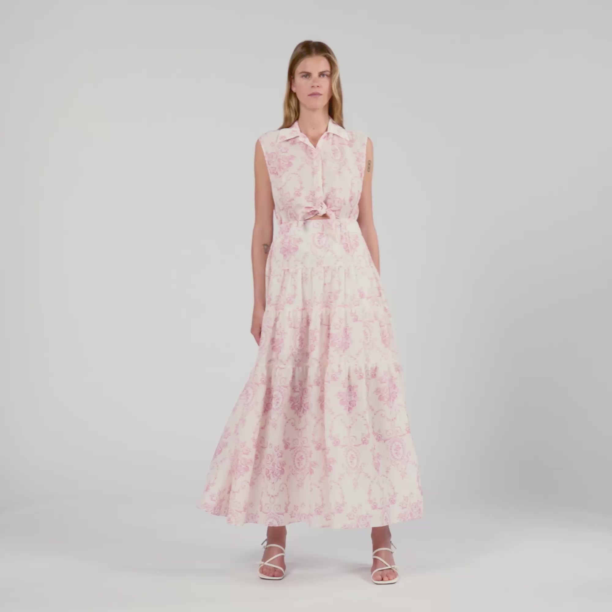 Canberra Maxi Dress With Classic Collar Pink / Ecru