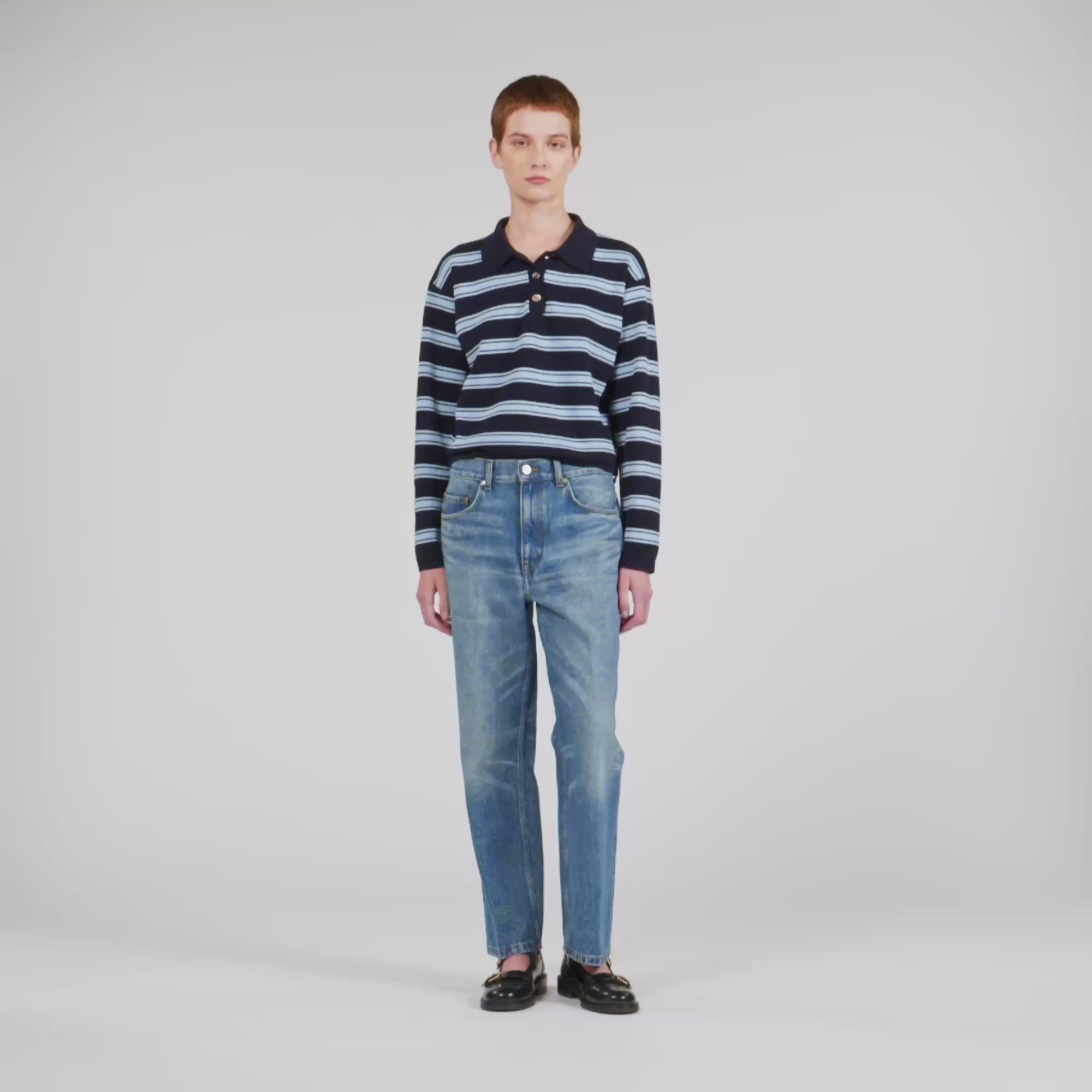 Stanislas Striped Polo Jumper Navy Blue